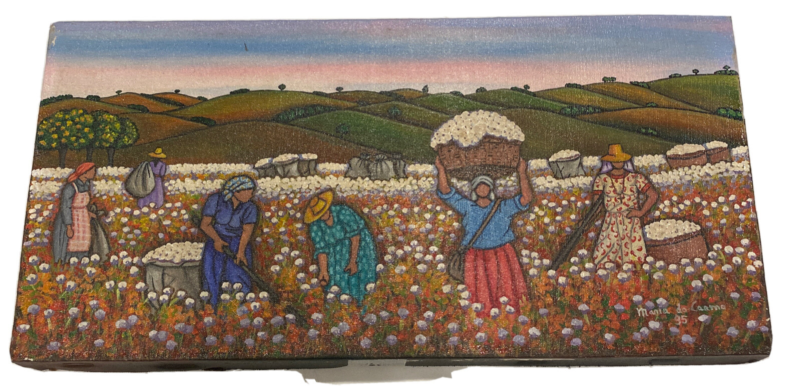 Original Brasil Cotton Fields Rio 95 Artist Signed Maria Do Carlo 1995 12.5 X 6