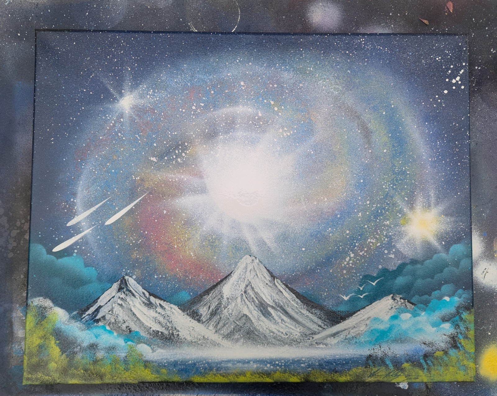 Swirling Galaxy 16×20 Inch Canvas Spray Paint Art. Original Work signed.