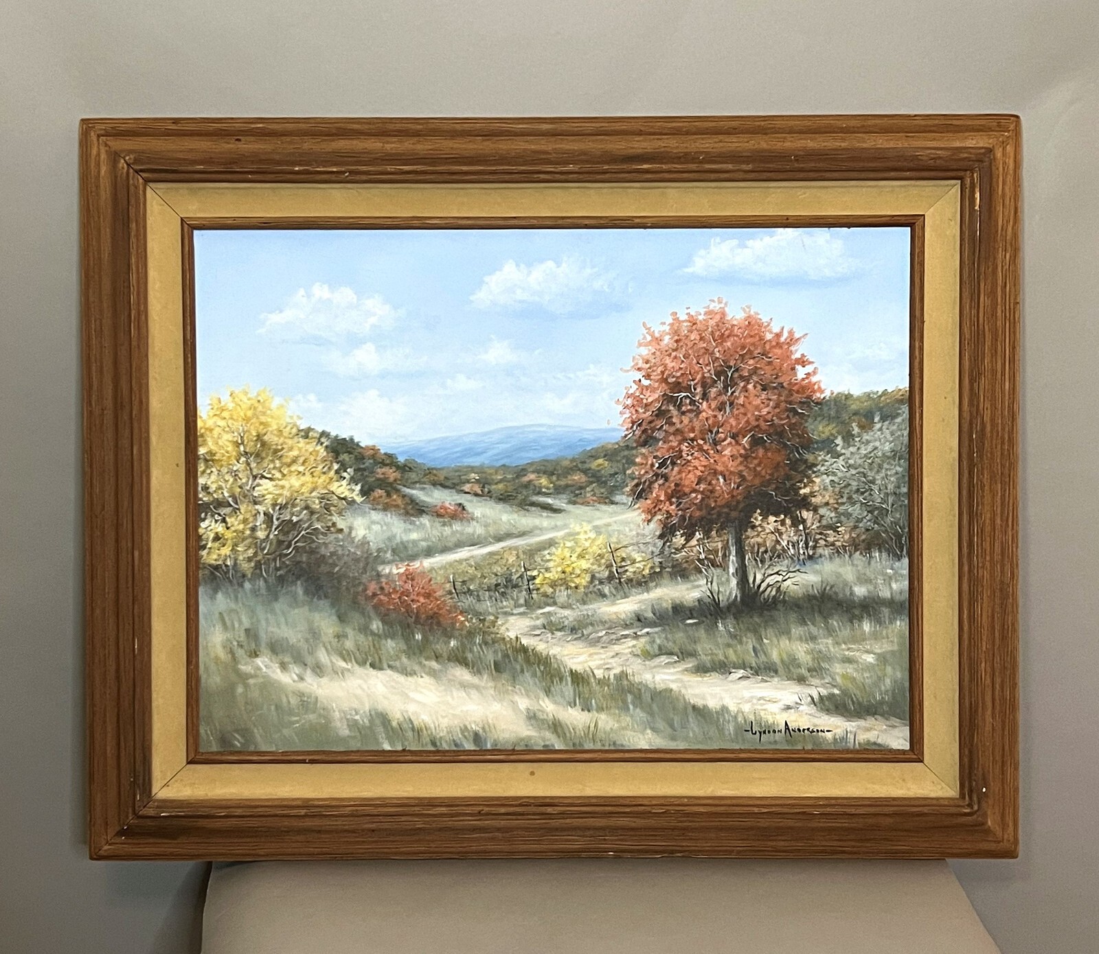 Texas Hill Country landscape oil painting by listed artist Lyndon Anderson