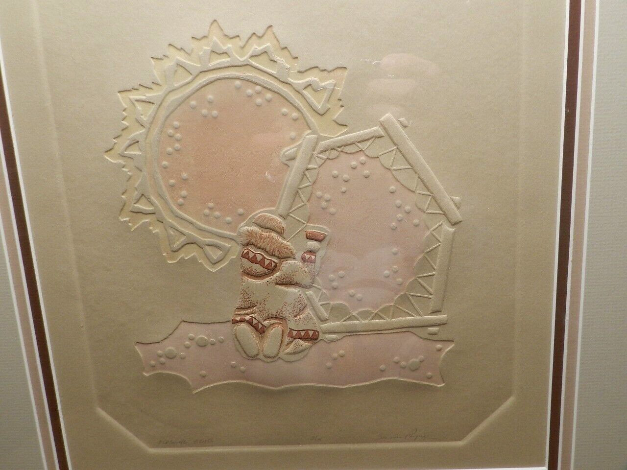 Vintage,ORIGINAL,FRAMED,EMBOSSED ART,»FLESHING SKINS»ESKIMO, 3/5,SIGNED,