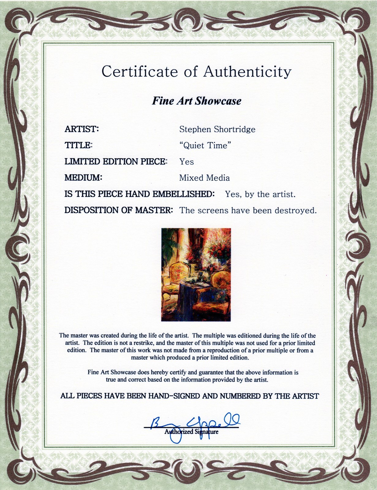 Shortridge QUIET TIME 27″/44″ Impressionism Plush Interiors Signed Silkscreen AP