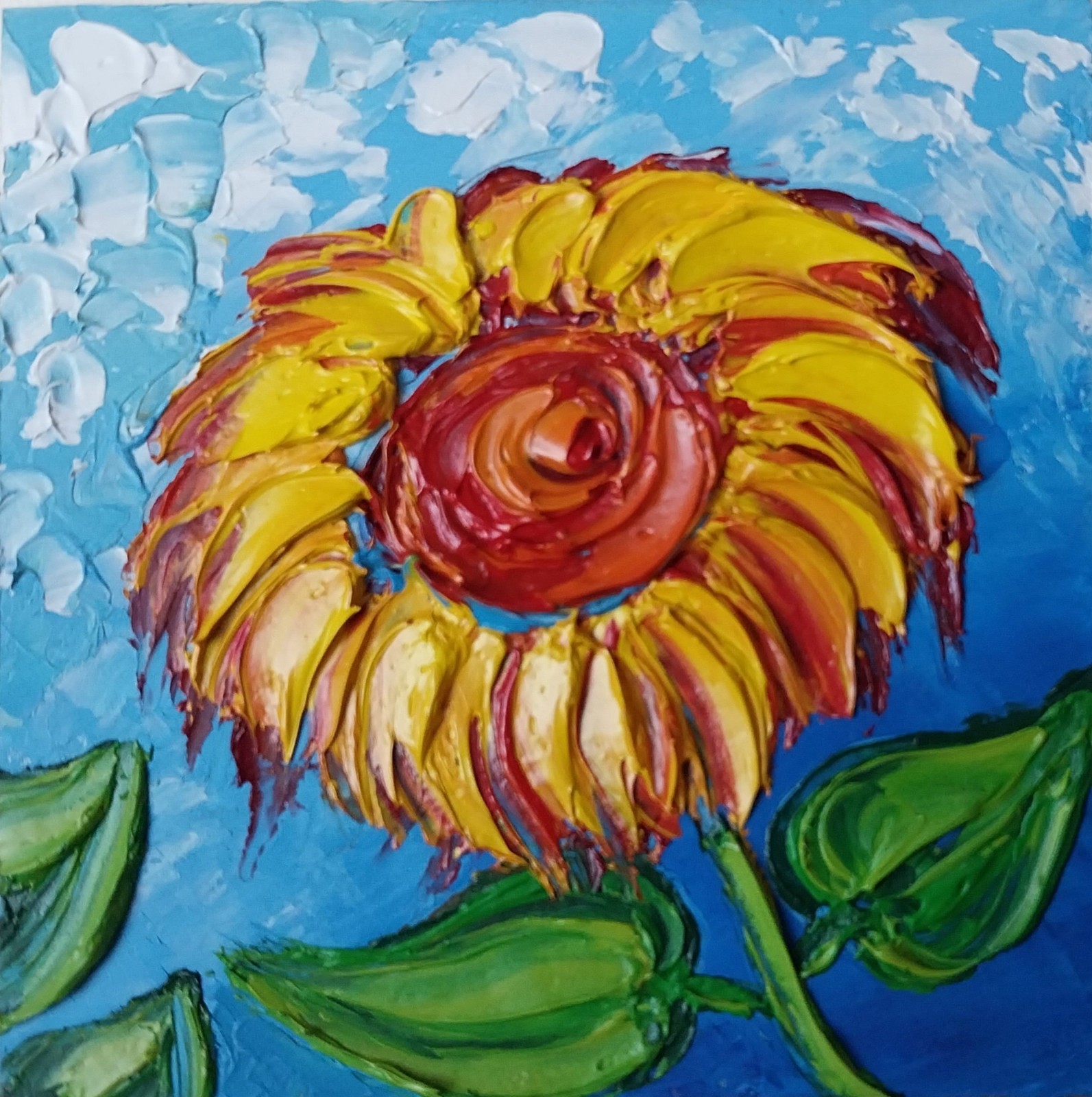 Framed Bright Sunflower Yellow Summer Flower 4×4″ Impasto Oil Painting Original