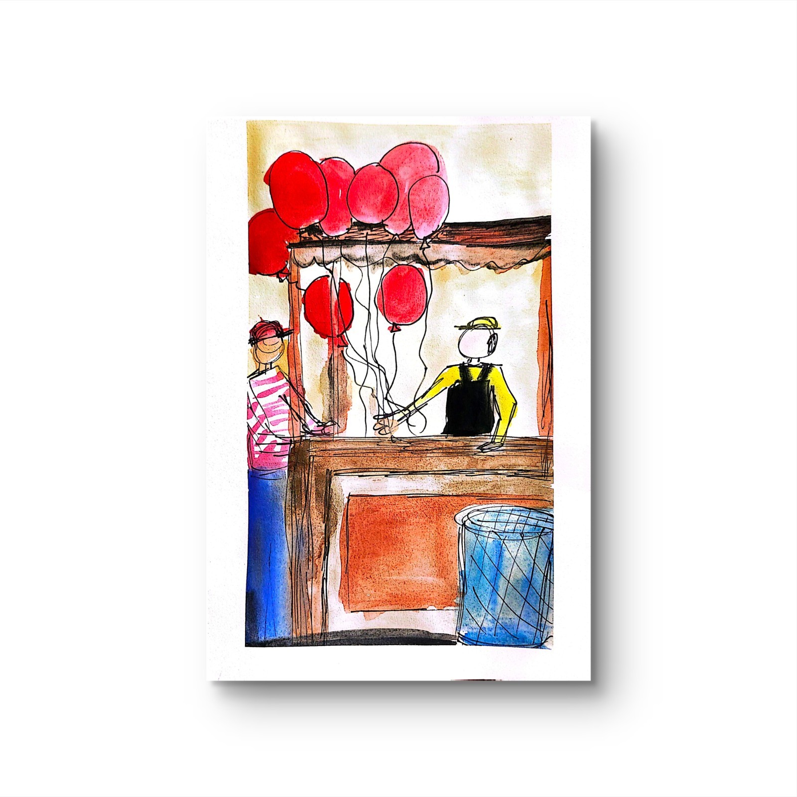 Balloon Stand Abstract Expressionist Original Watercolor On Paper 6×9 Signsd
