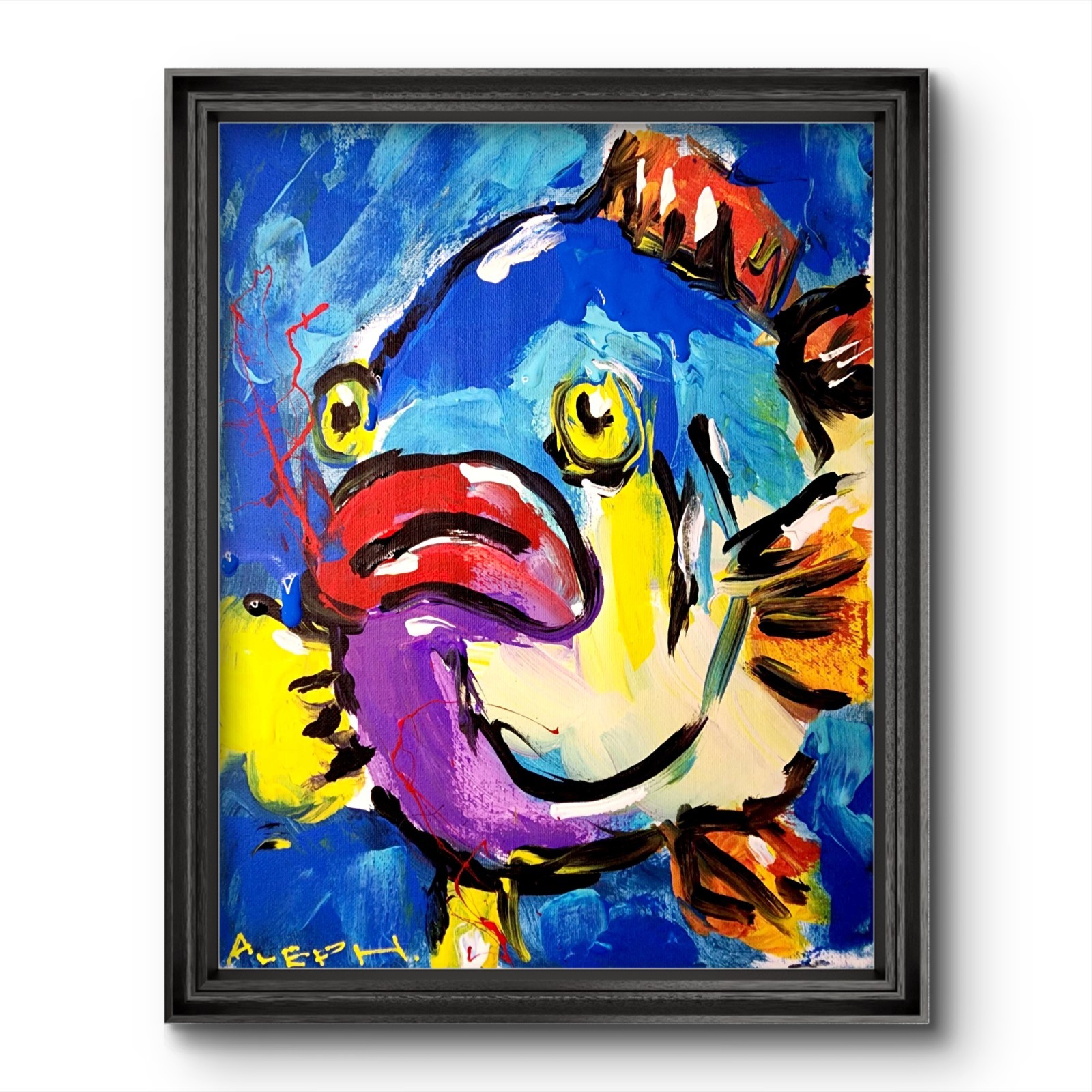 Aleph Original Impressionist Fish 11×14 Painting Animals Wall Art Canvas