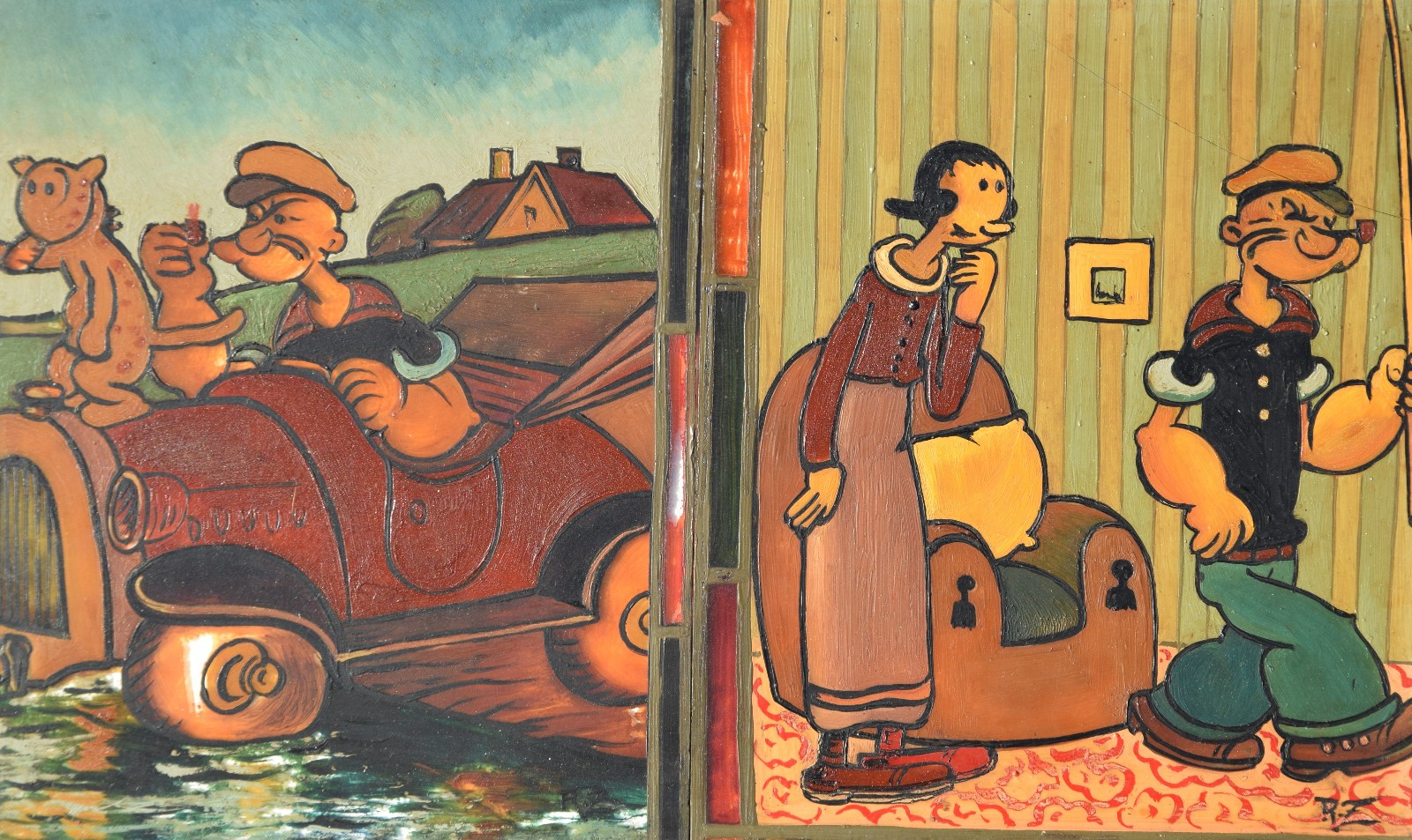 Robert Zins 1890-1968 Wilhelmshaven / Stained Glass 1950-60 Popeye Olive Oyl Comic