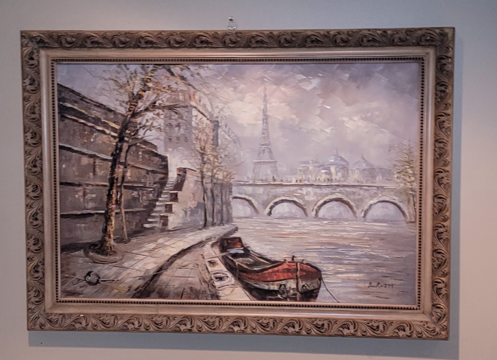 VINTAGE FRENCH SCENERY OF Parir Eiffel TOWER OIL ON CANVAS PAINTING SIGNED O