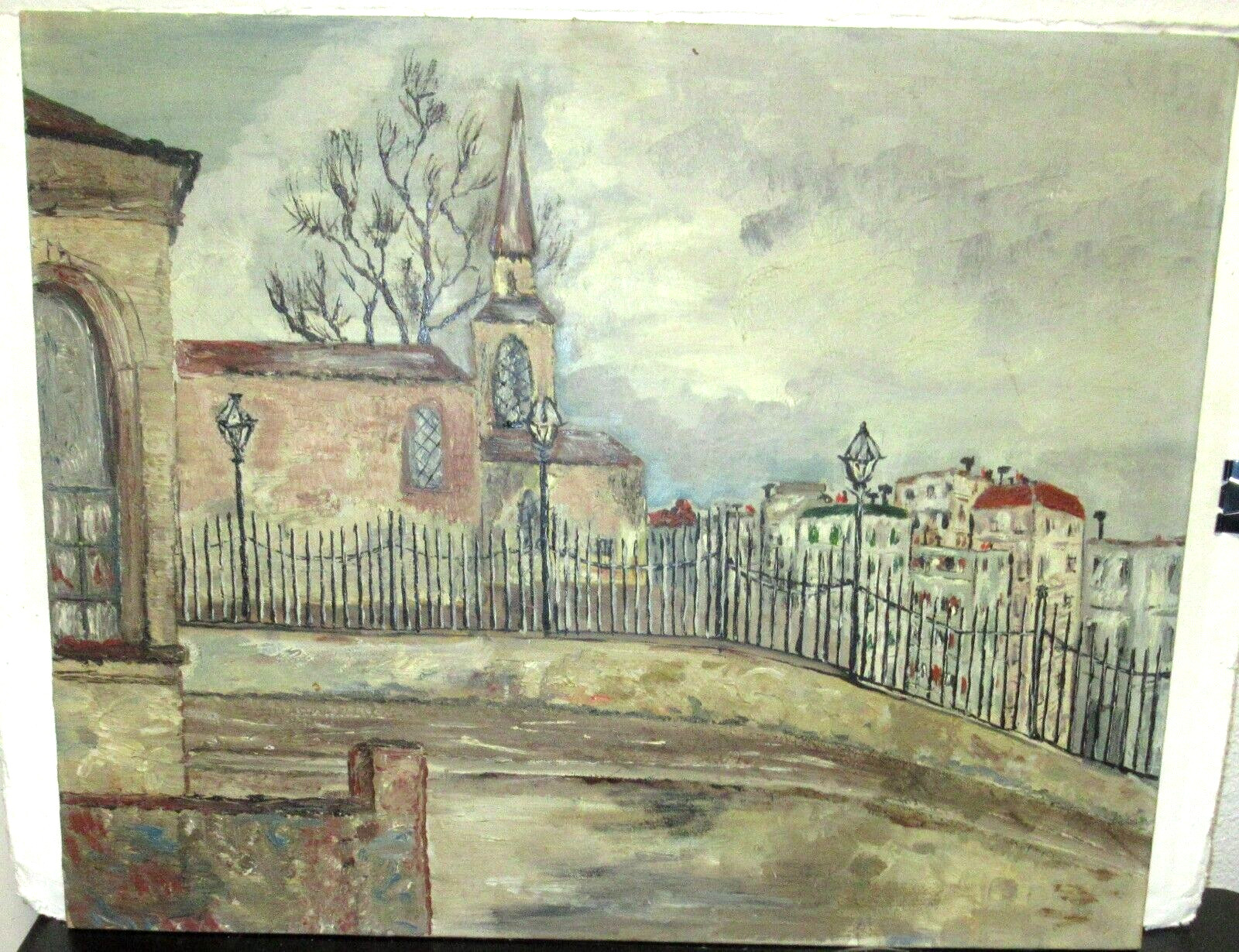 OLD PARIS MARKET STREETS SCENE CHURCH ORIGINAL OIL ON BOARD PAINTING UNFRAMED