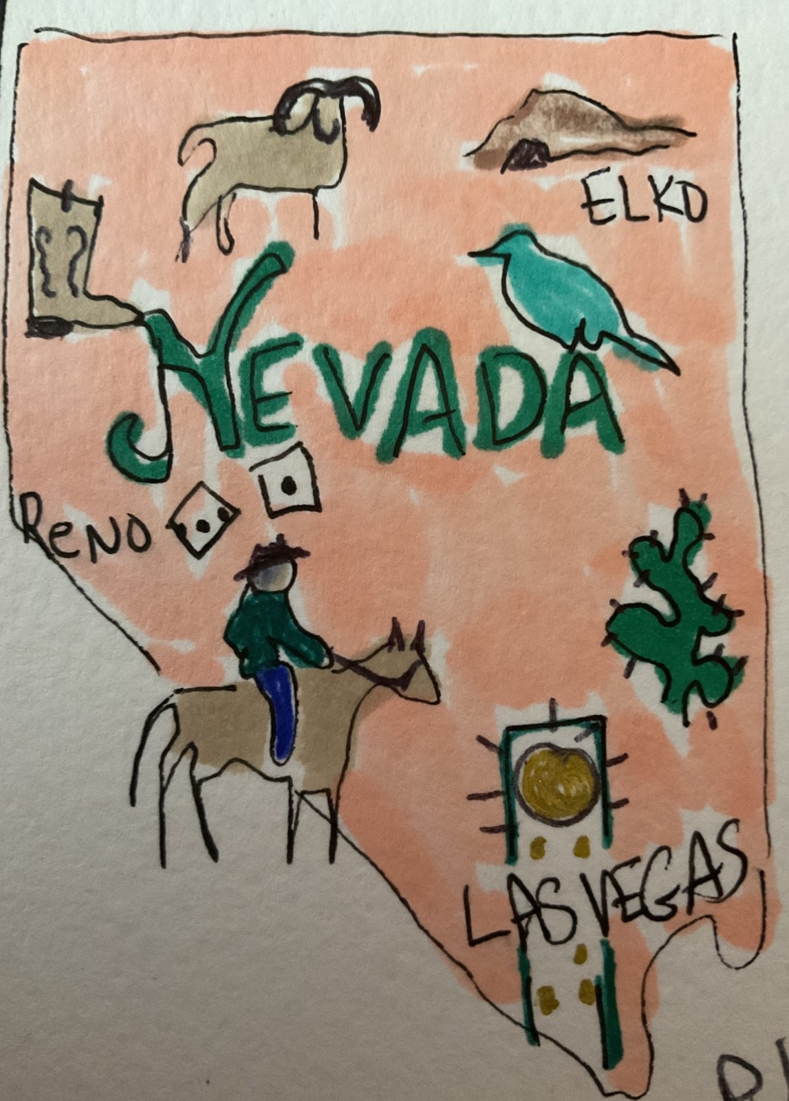 ACEO watercolor art by PJ, art card 2.5 x 3.5: Nevada.