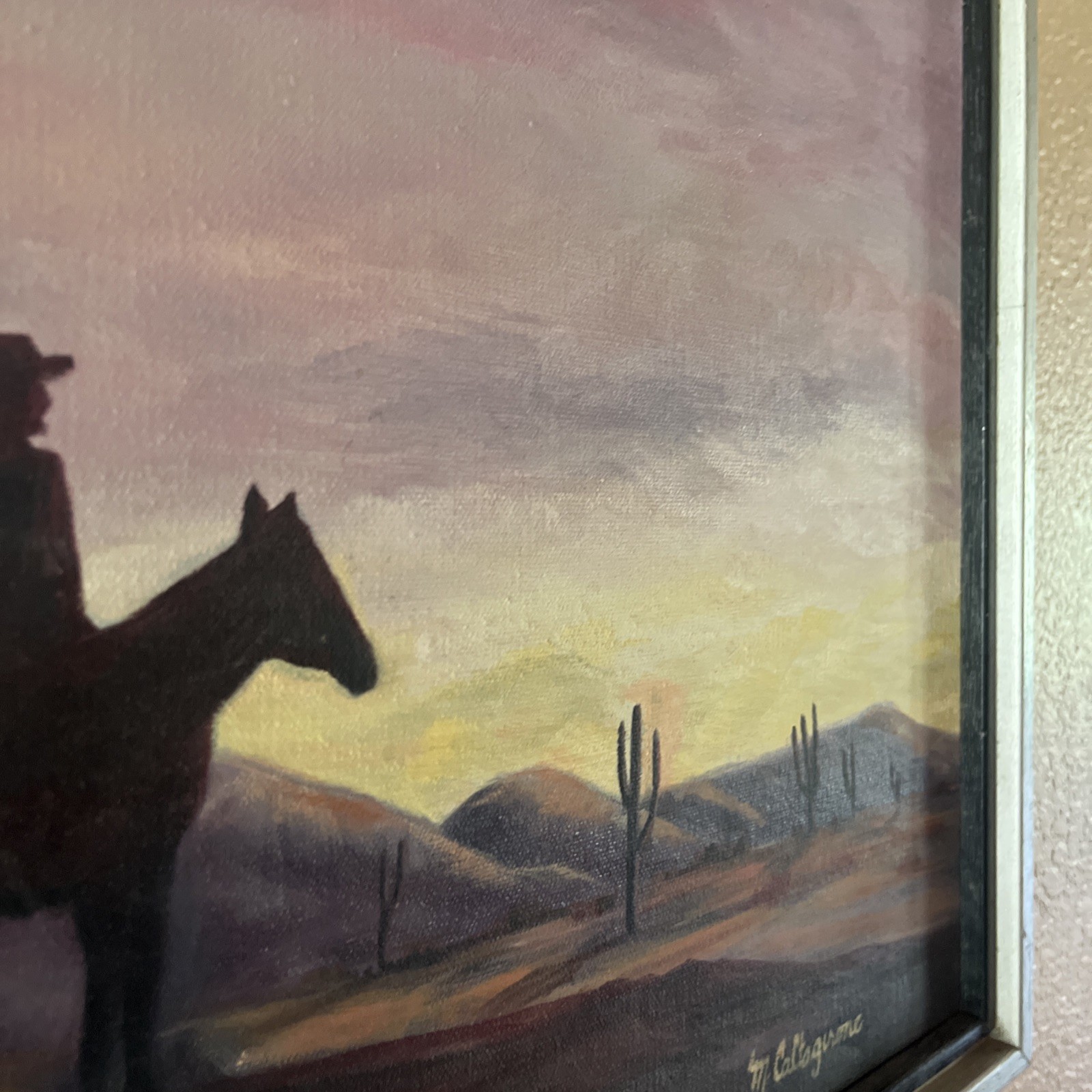 Vintage Original Oil On Canvas Signed Western Desert 25.5×191/4×2 W/Frame