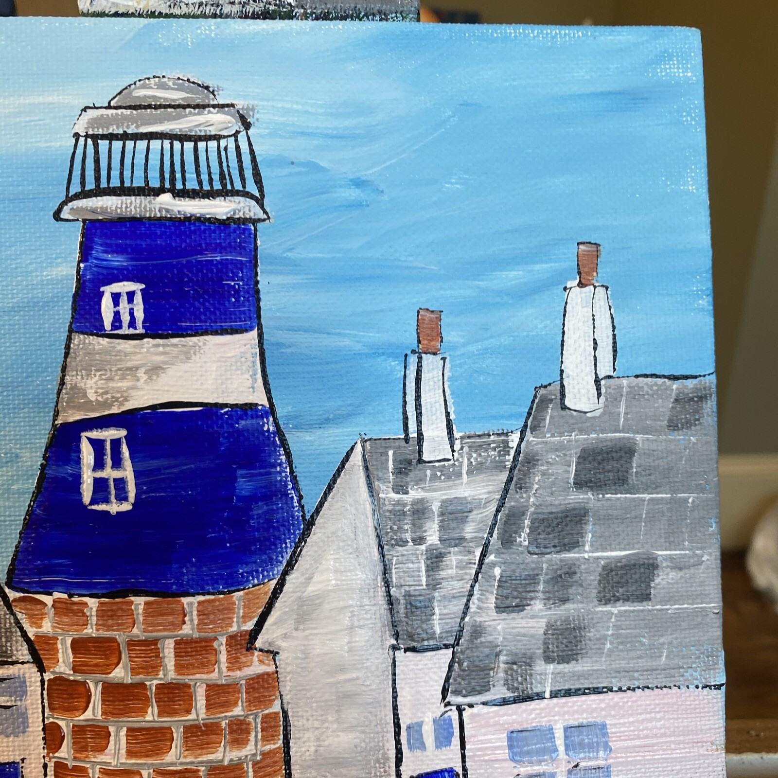 Ship,Boat,lighthouse,paintings on canvas Panel original 8/10, Abstract Seascape