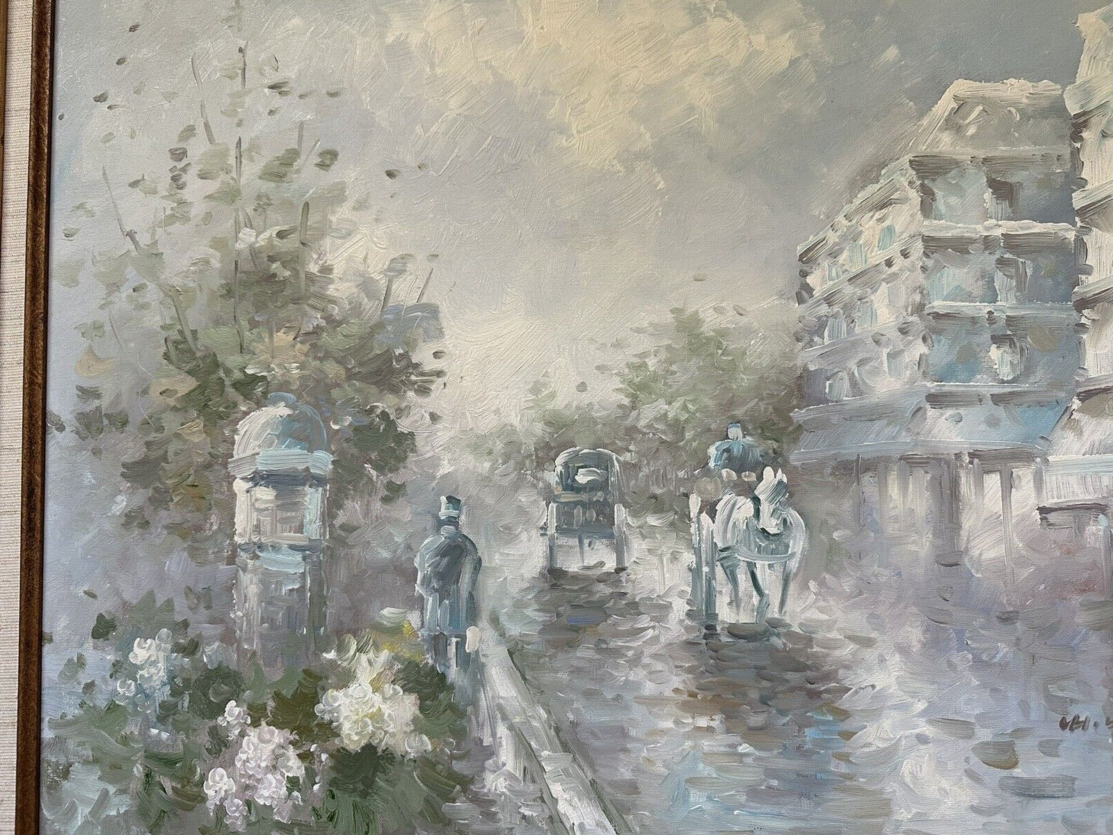 1950s Ancient Paris Street Spring Under The Rain Oil Painting Pastels FRANCE