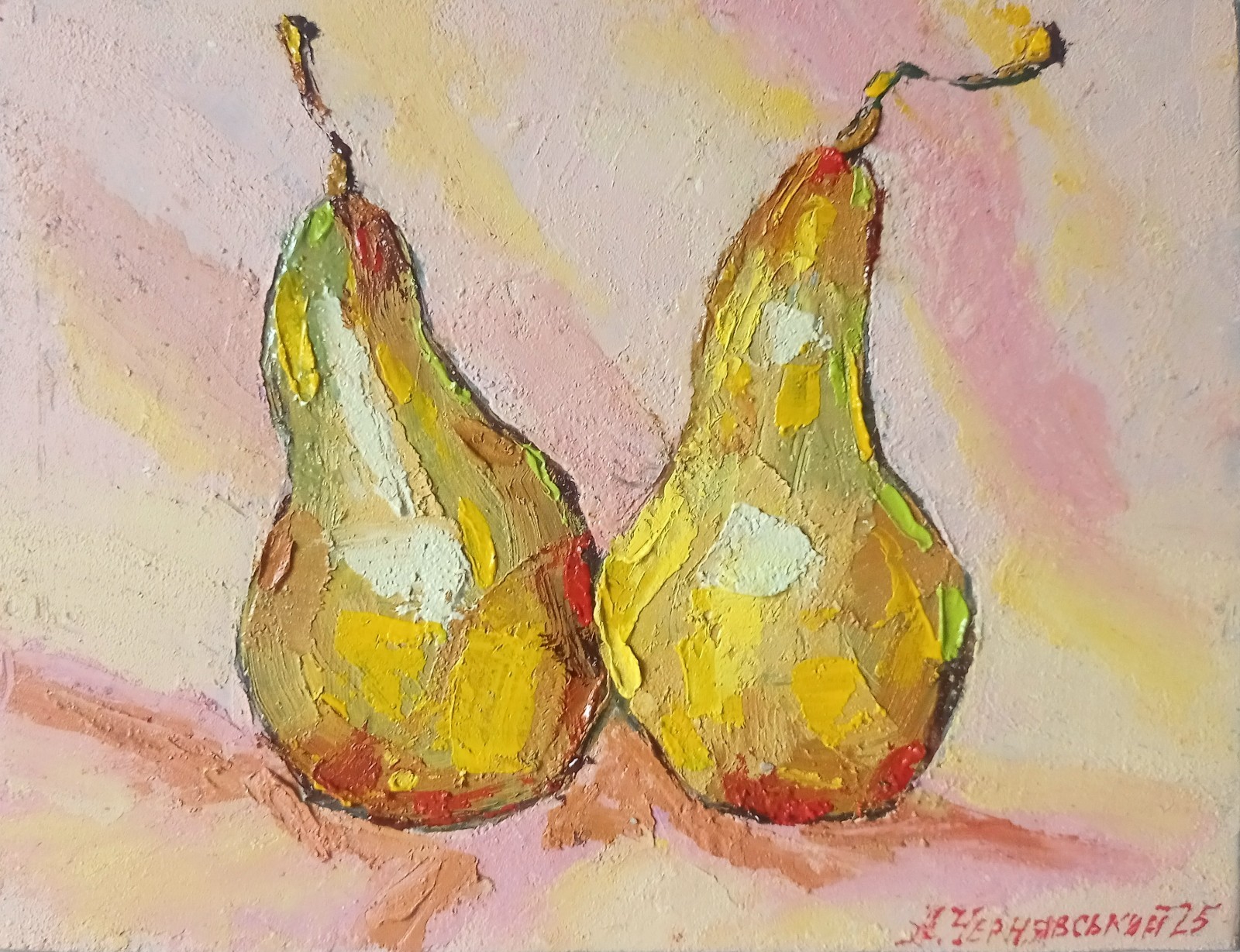 Pears Fruit Impasto Painting Original Art Impression Oil Painting 6.1 x 7.9 in