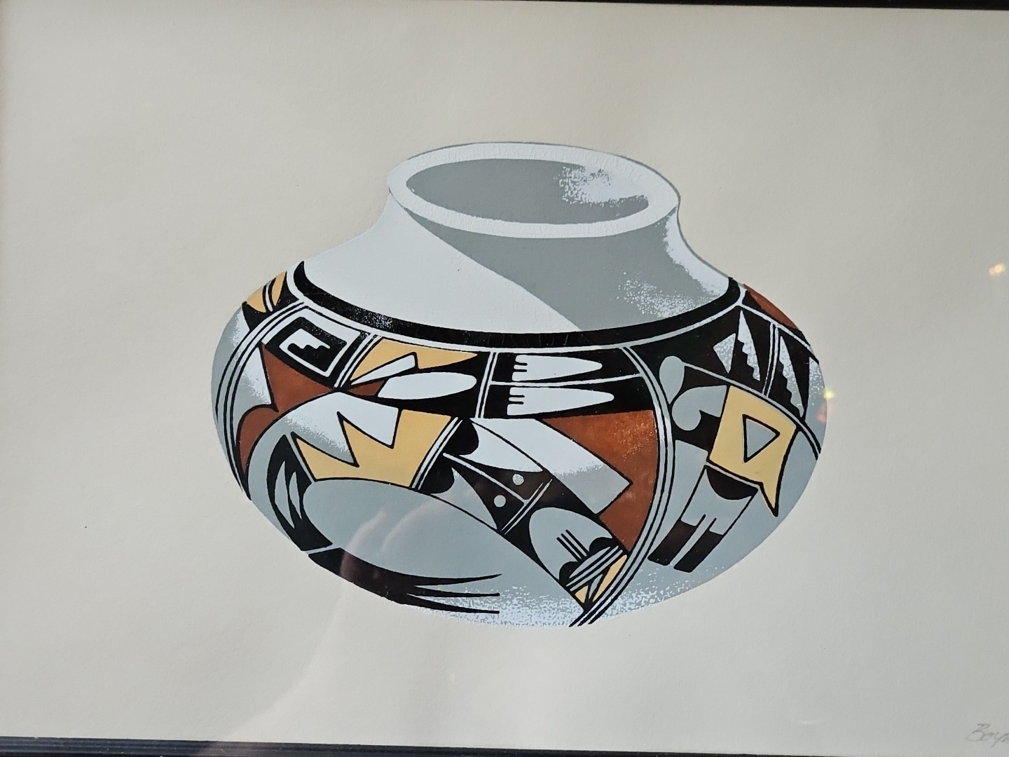 Pueblo Pottery Hopi Bird Pot Painting Native American Southwestern Signed 12×9