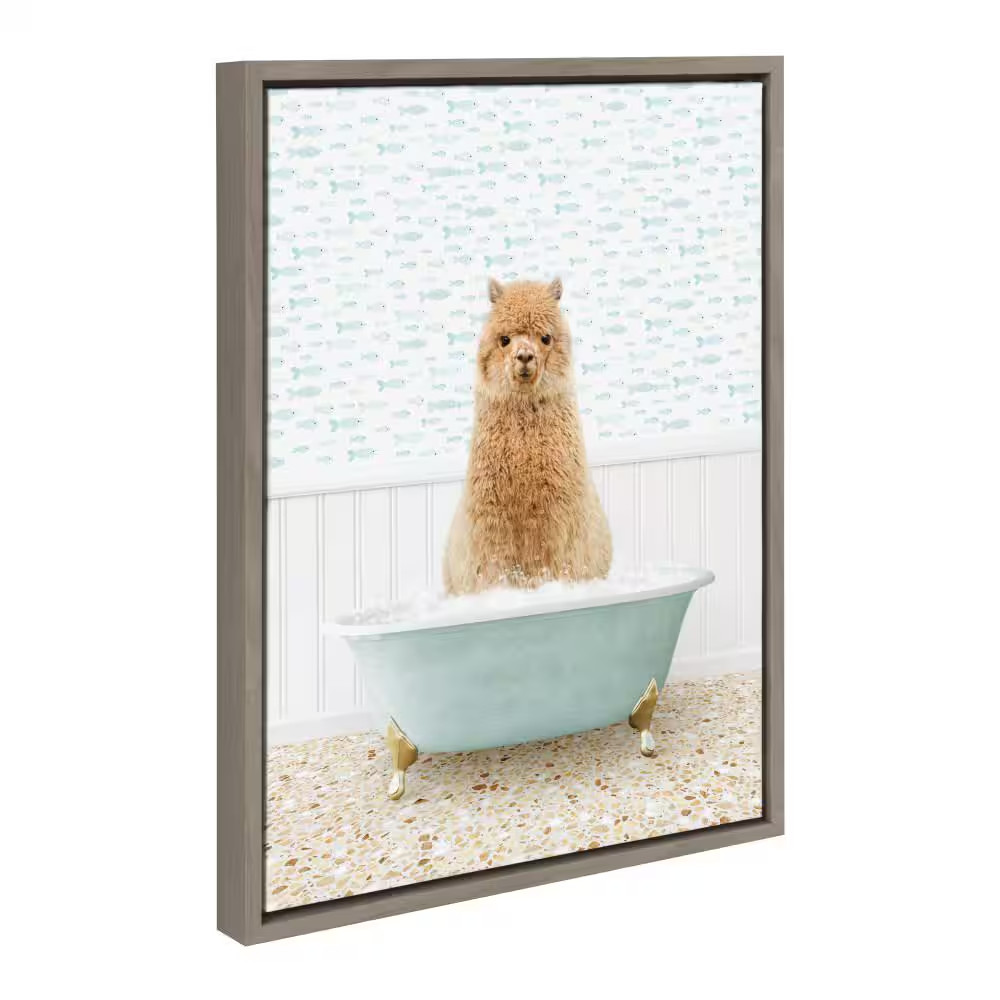Sylvie Alpaca in Little Fish Bath Framed Canvas by Amy Peterson Art Studio (Set