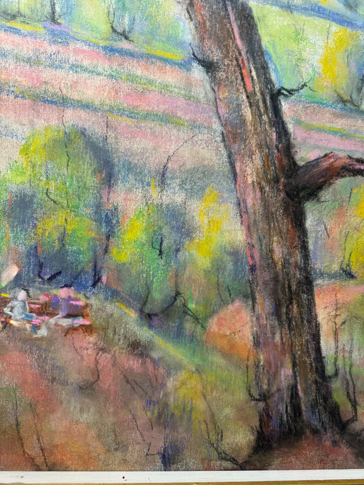 Huge Richard D. Schultz (1915 – 2007) «Children In Park» Pastel Painting -Framed