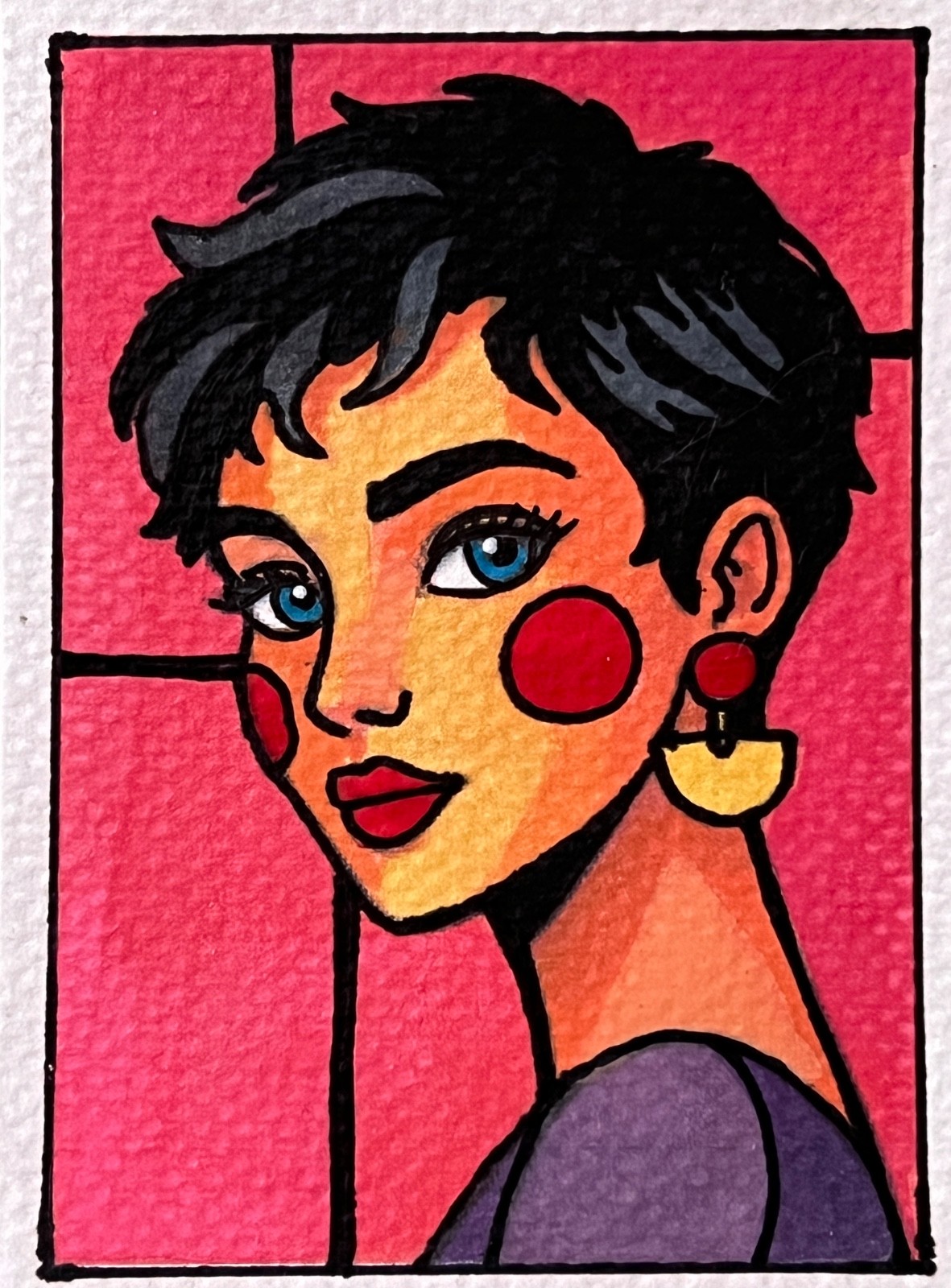 ACEO Original Art, Tiny Art – Watercolor – Girl – Modern Rosey 3