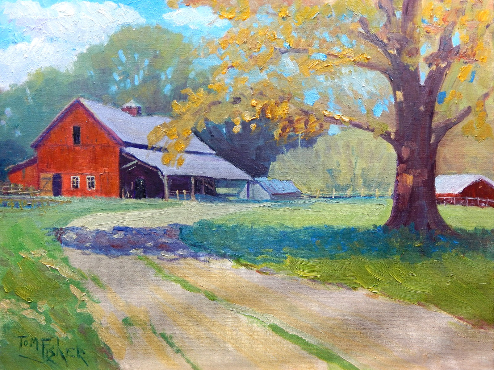 barn farm maple tree realistic Impressionism oil Painting landscape Tom Fisher