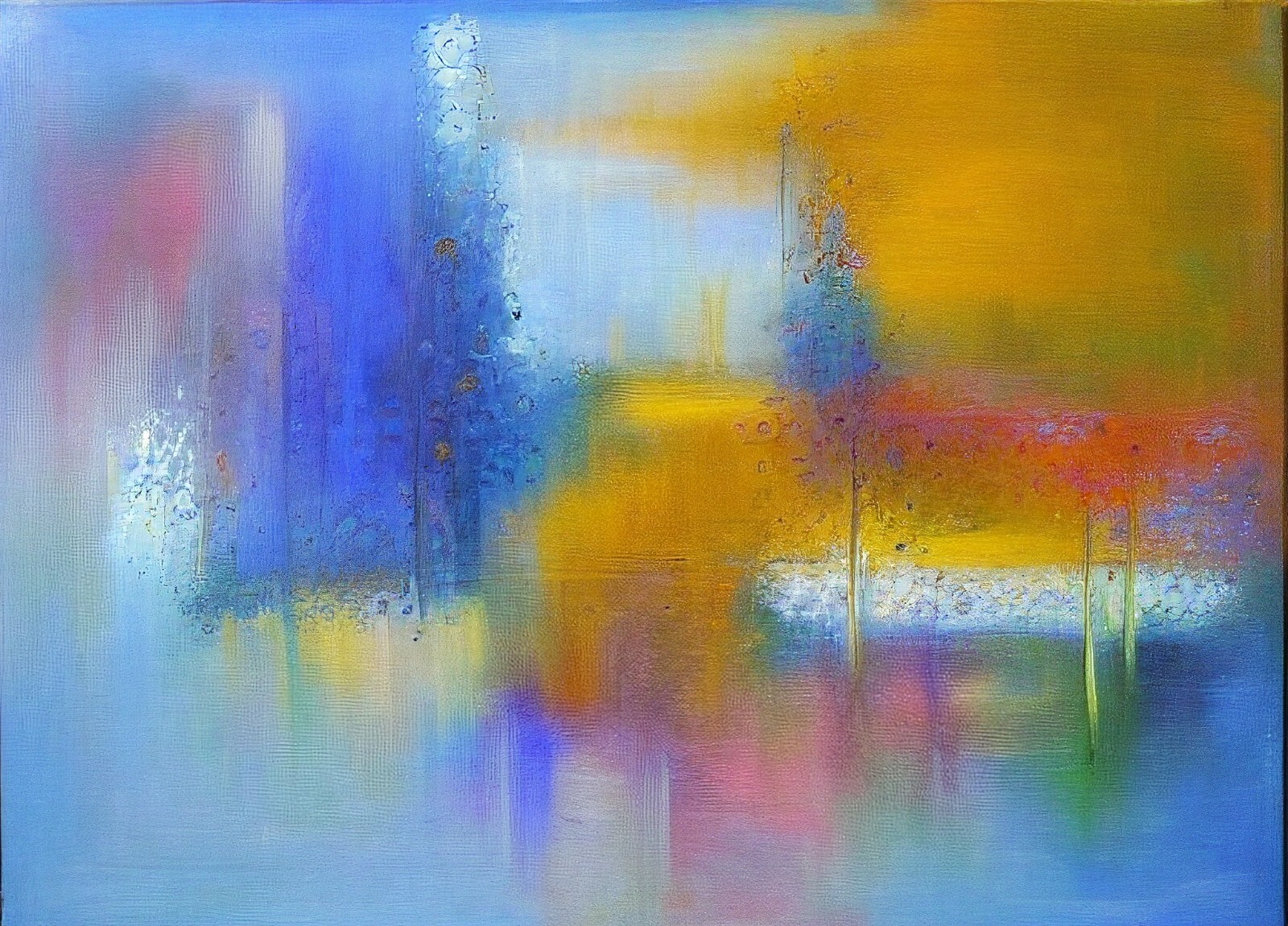 Original Abstract Canvas Printed Art «Blue and Yellow» 24″ x 36″