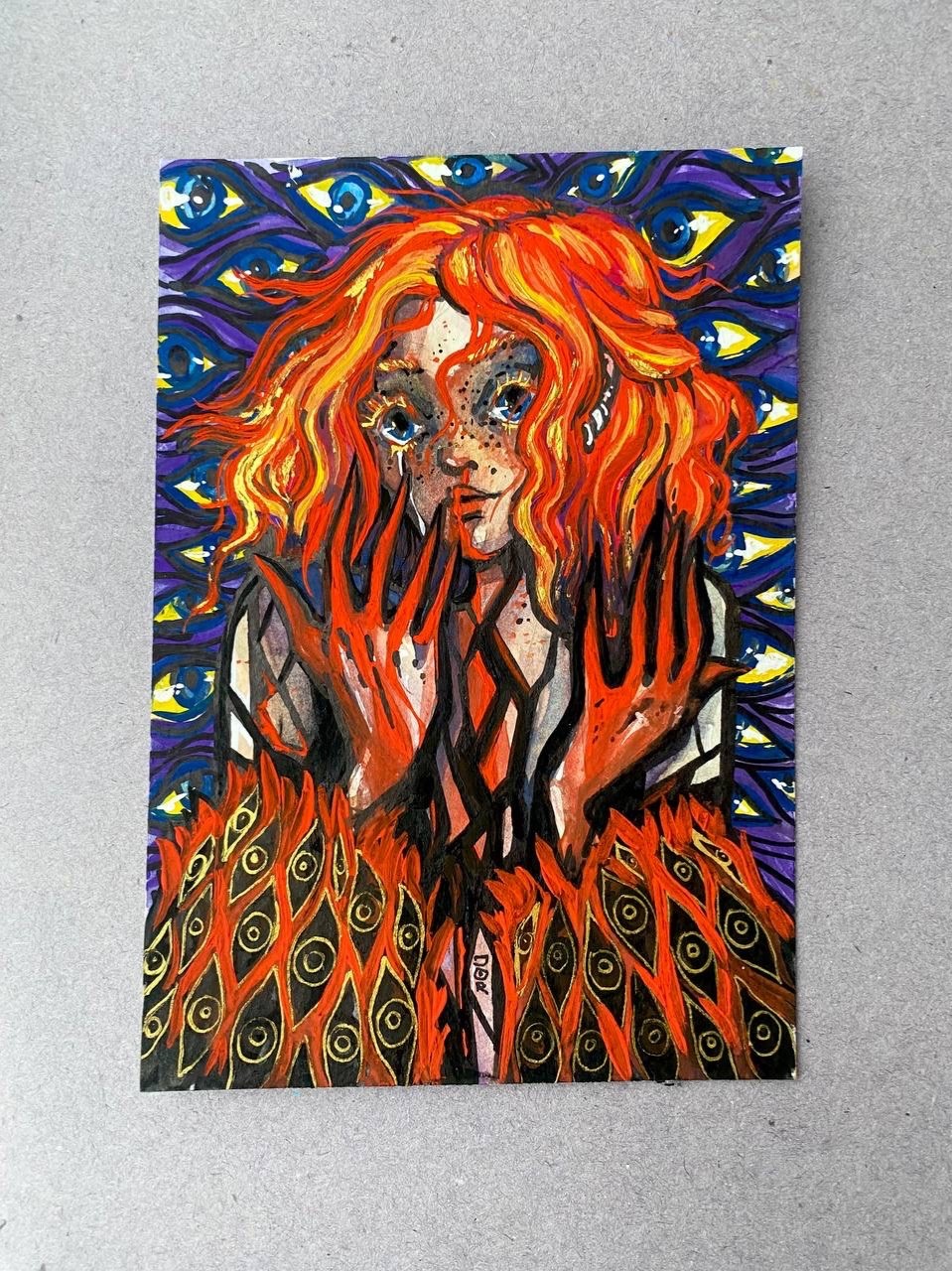 Original Painting Female Emotional 13×18 cm