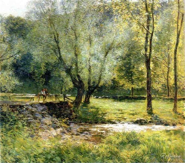 Willard Leroy Metcalf Boys Fishing Oil Painting repro 20″x24″