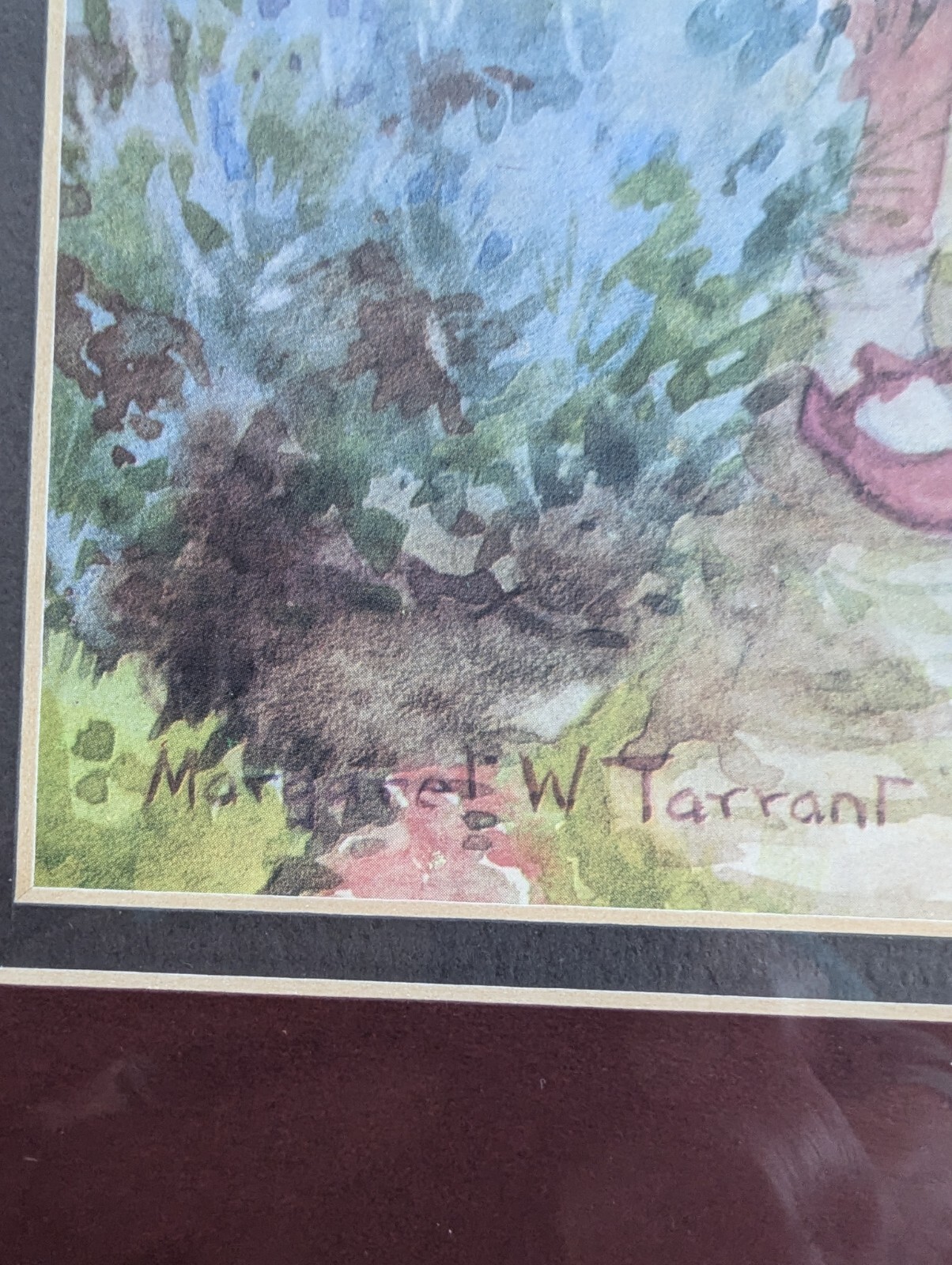 Margaret W. Tarrant, «The Proposal» Watercolor Girl & Boy In Garden 17x 14in