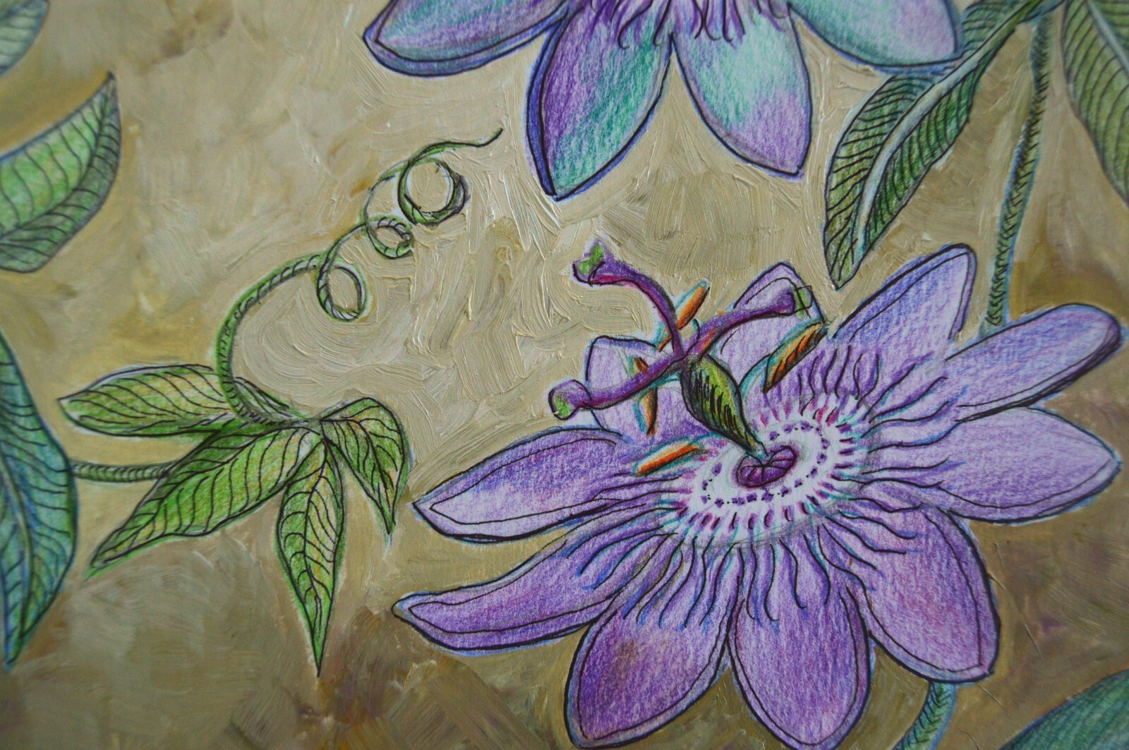 Original Passiflora Flower Painting, Garden Theme, Hand-Painted Unique Artwork
