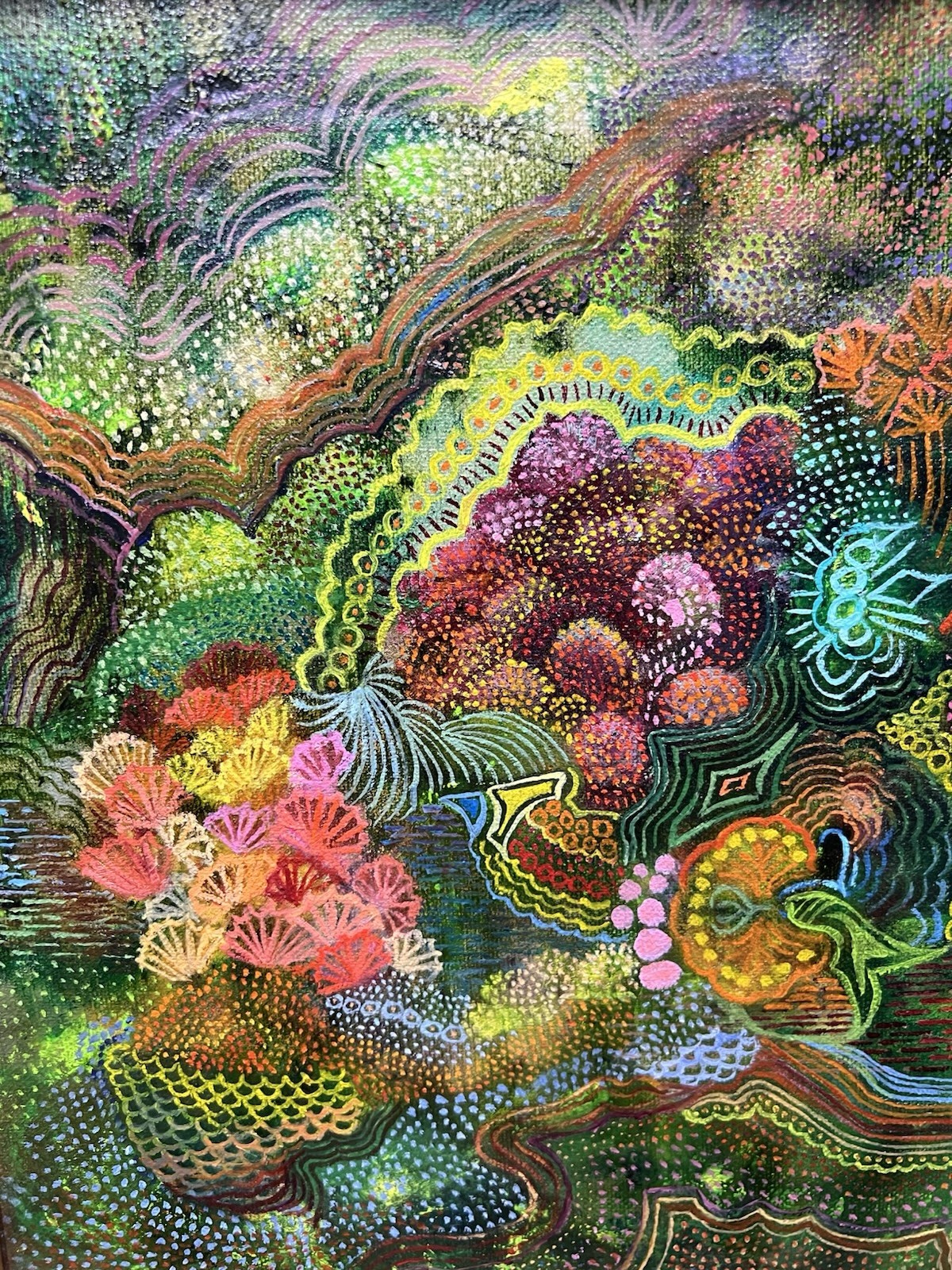 Vtg 1975 Signed Abstract Vibrant Colorful Sea Ocean Underwater Oil Painting