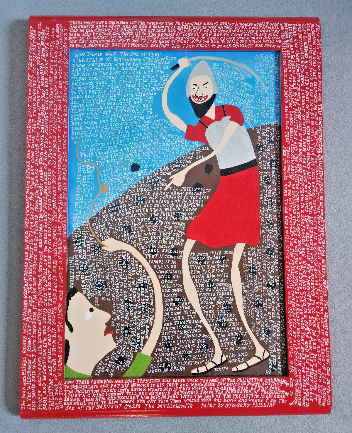 Jim Gary Phillips Outsider Folk Art DAVID AND GOLIATH / Original / Signed