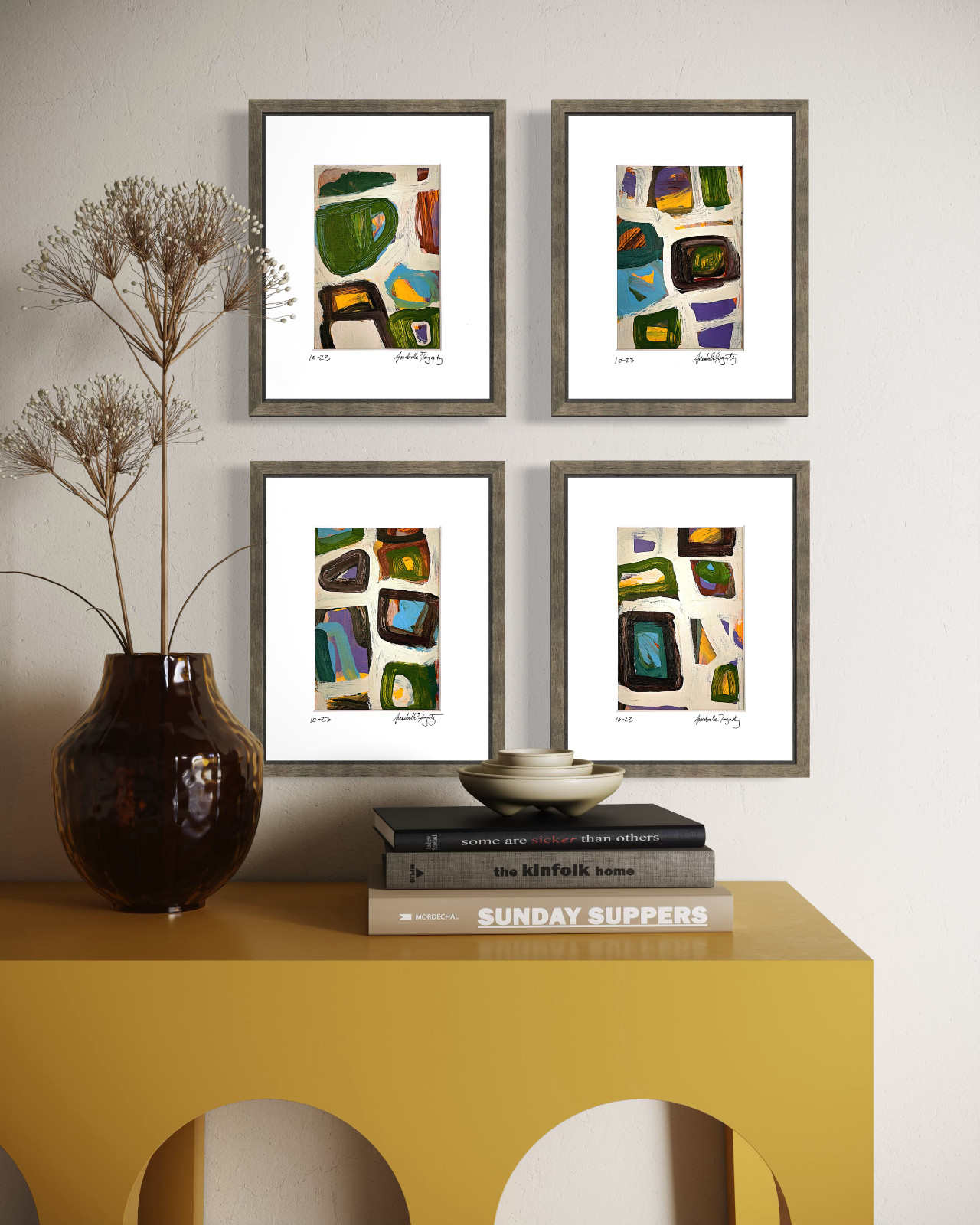 Set Of 4 Original Still Life Collage 8×10 Matted Contemporary Kitchen Wall Art