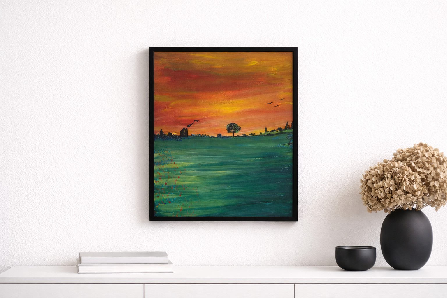 Finger Lakes Quiet Horizon at Dusk Original 11×14 Acrylic Sunset Landscape