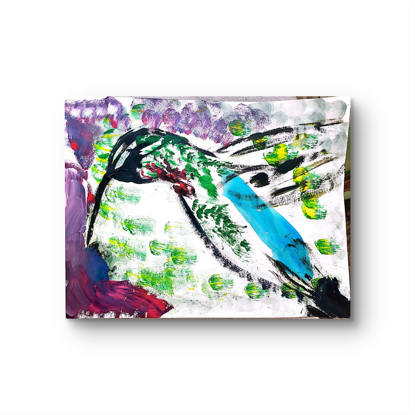 Hummingbird Unique Abstract Expressionism Wall Art Canvas Board 11×14