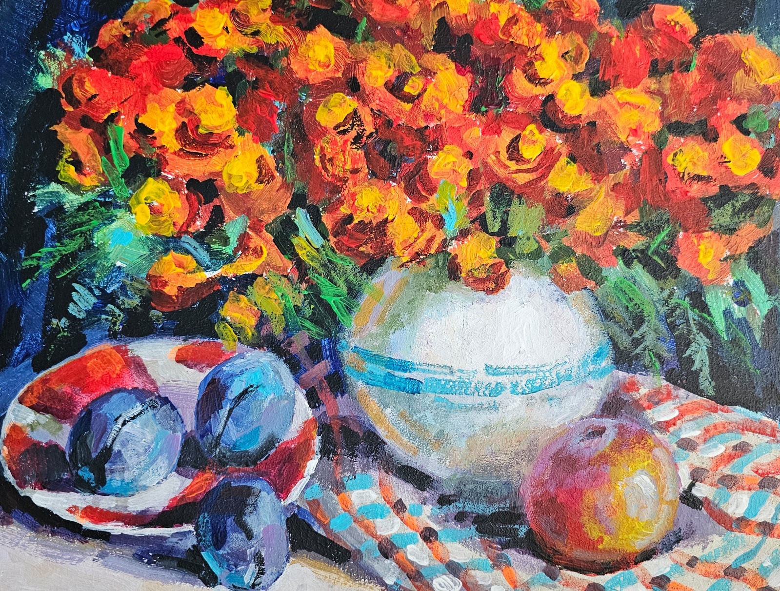 Oil painting Merigold Ukrainian painter canvas Unframed original still life