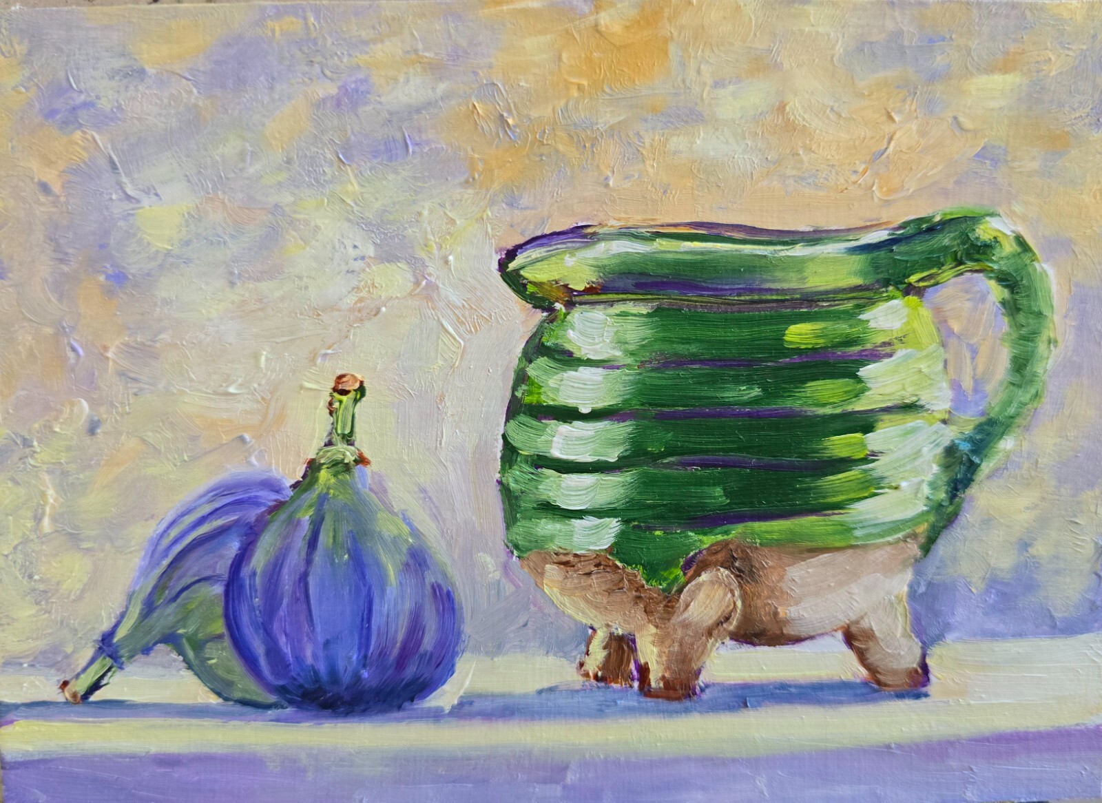 Figs and Pitcher Oil Painting 10x15cm Fruits Fruit Original Painting on Painting Board