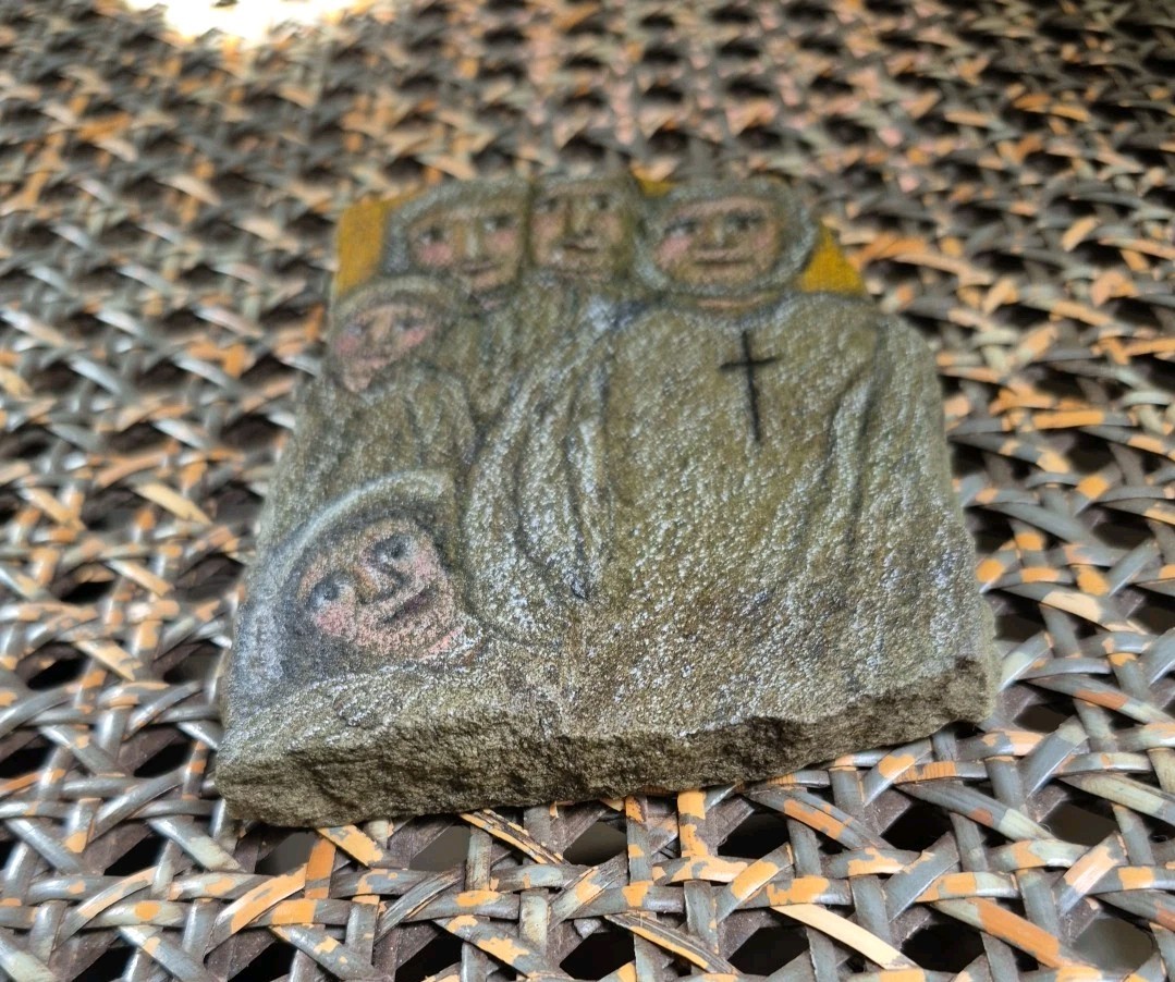 Hand Painted Rock Art ~ Five Guardian Angels ~ Cross ~ Folk Art ~ Religious