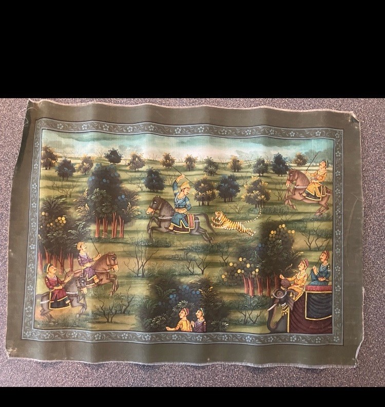 Rajasthani mughal painting on silk like material. Rare!!