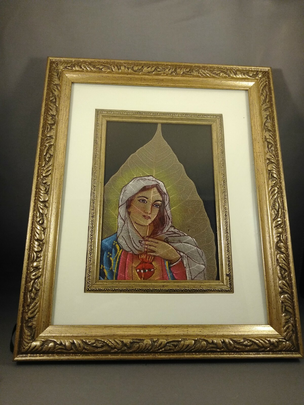 Beautifully Painted Woman on A Pipel Leaf Art Wall Decor Gift Art 9.5 in by 11