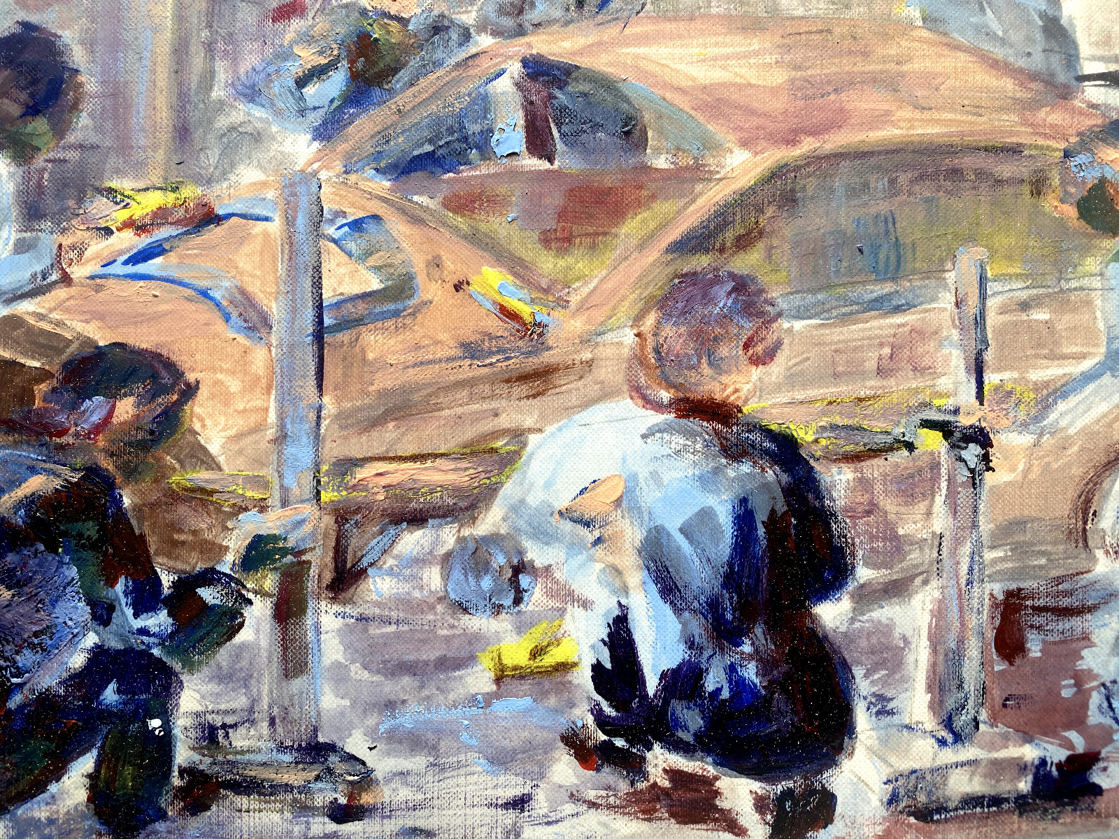 Painting Signed F. Geiger 1972 Auto Workshop Pit Stop Car Race Vintage Car