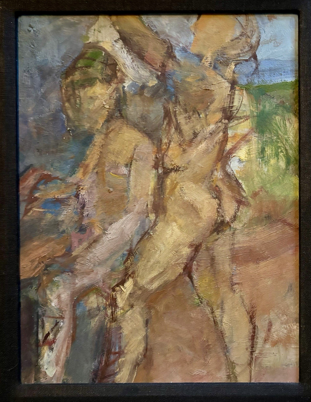 Original Moderist Impressionism Double Framed Oil on Board Figural Painting