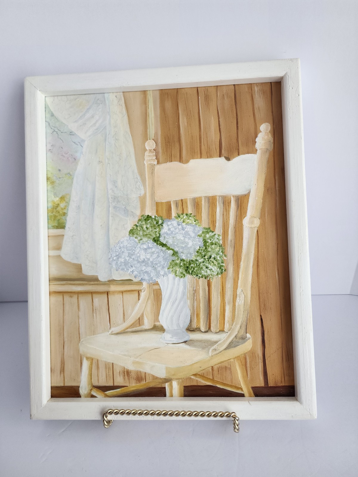Country Style Hand Painting Of Flowers On Chair By Window In Farmhouse Or Cabin