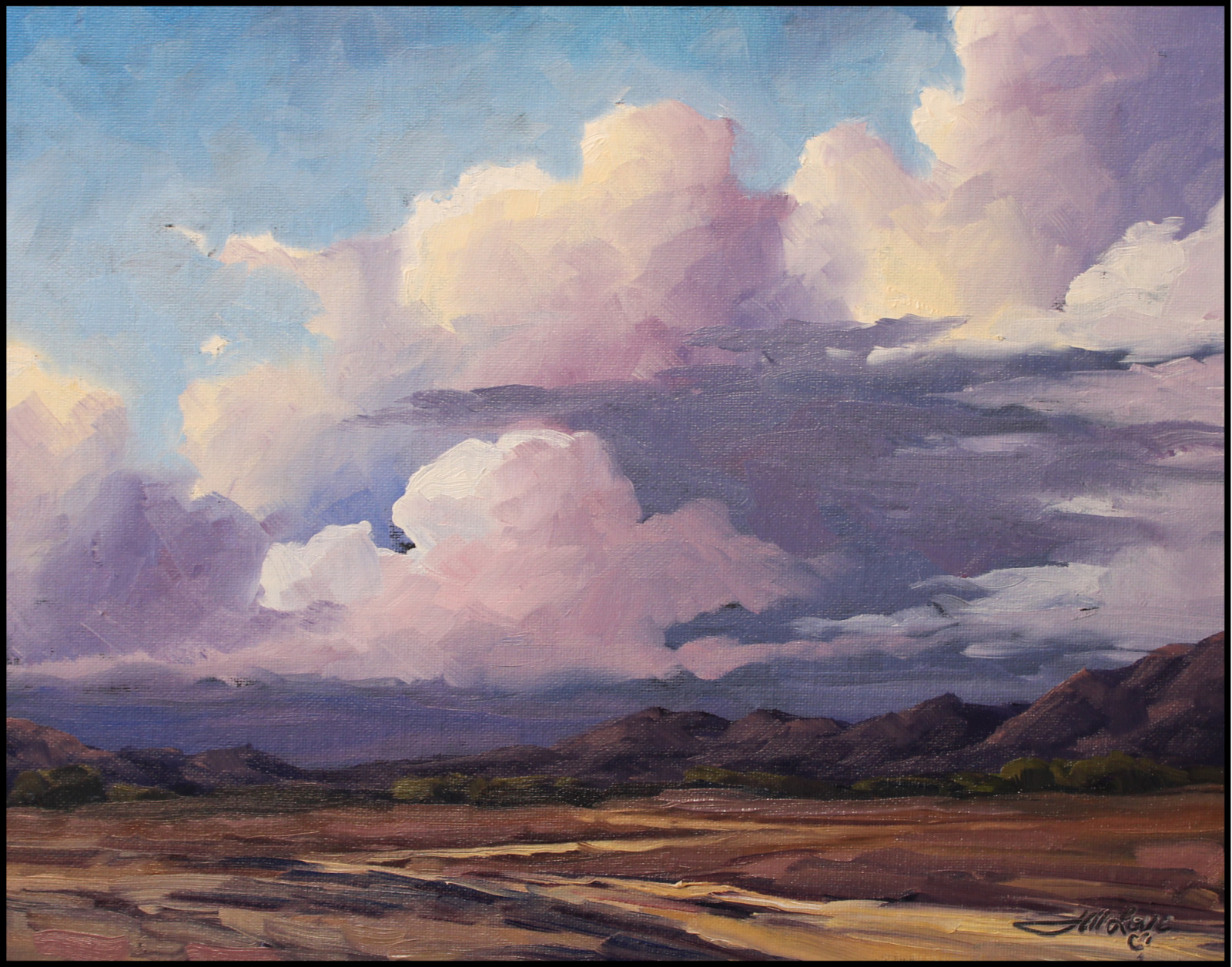 Jeff Love Art Original Oil Painting Landscape Southwestern Purple Sunset Clouds