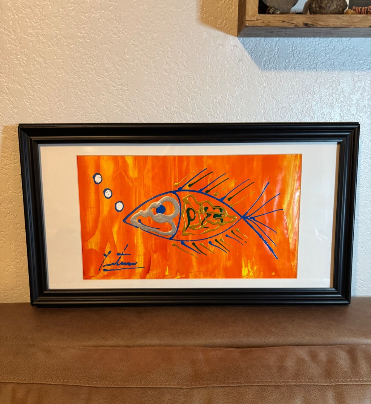Original Vibrant Stylized Fish Painting – Signed 26.5” x 14.5”