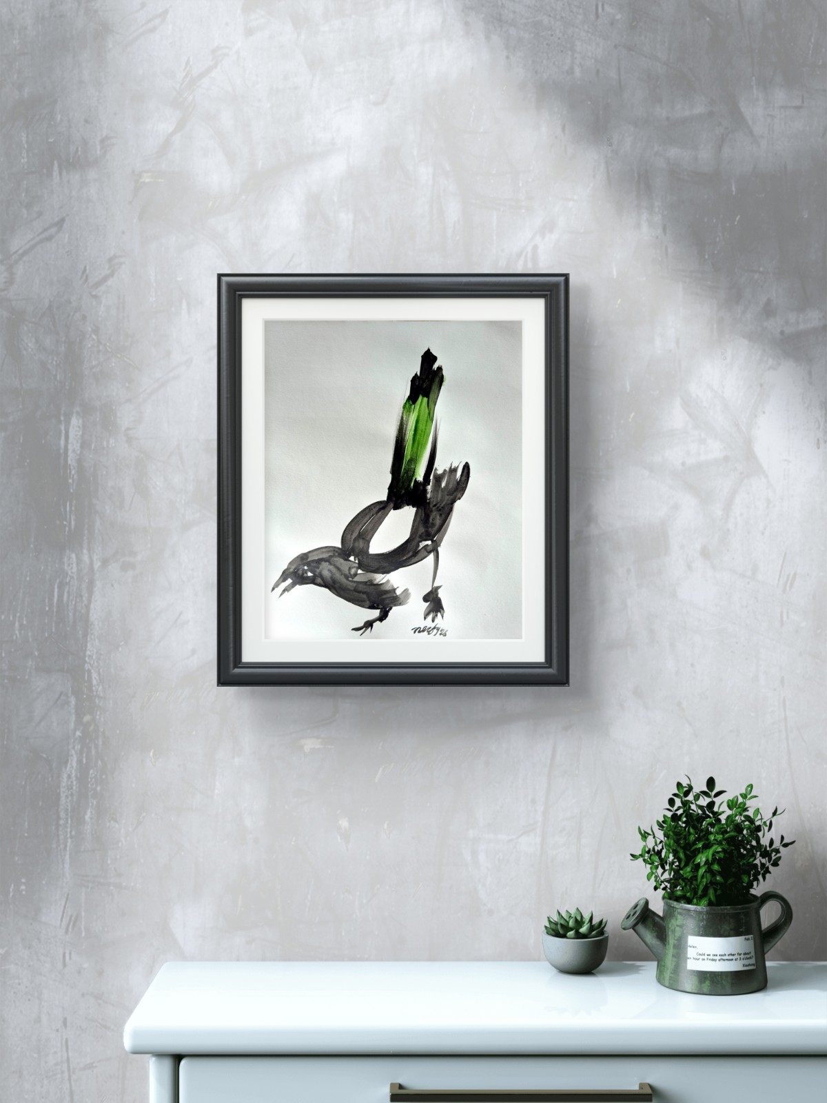 Original Contemporary Bird 11×14 Minimalist Acrylic Paper Art Signed Decor P062