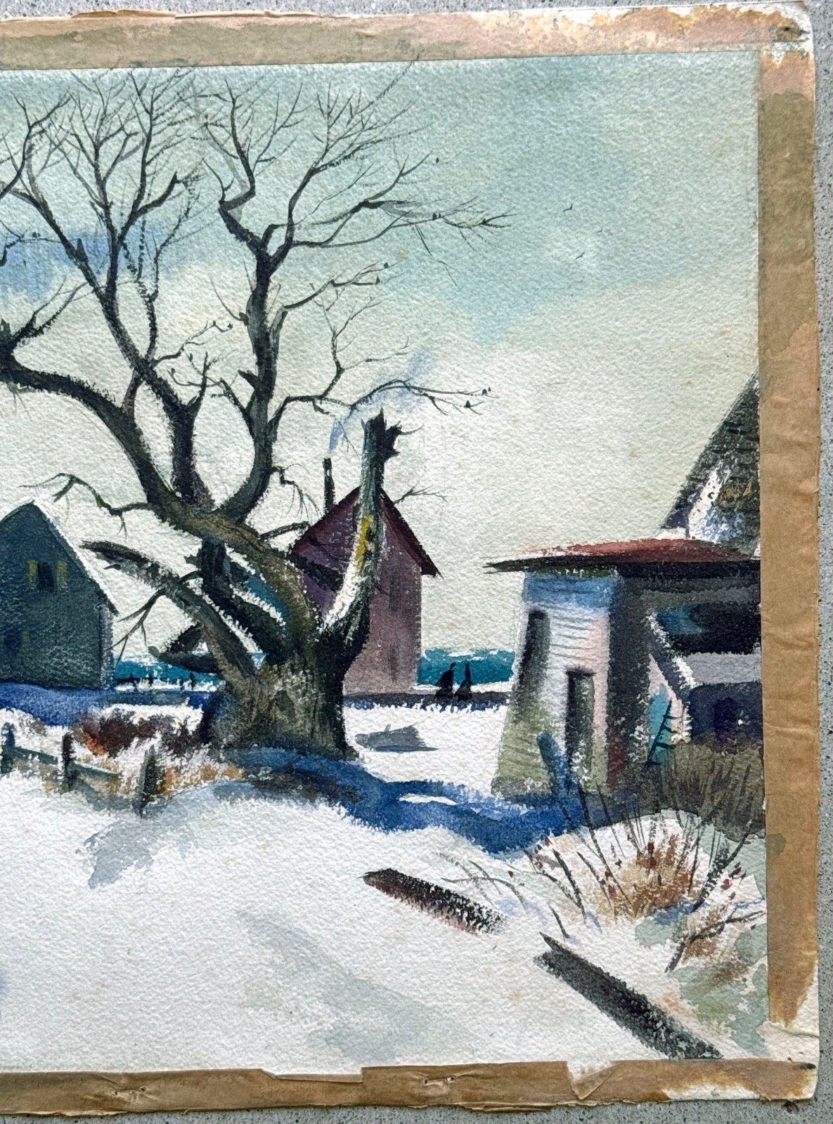 JAMES VANCE 1940s Provincetown Cape Cod Winter Village Snow Scene Painting