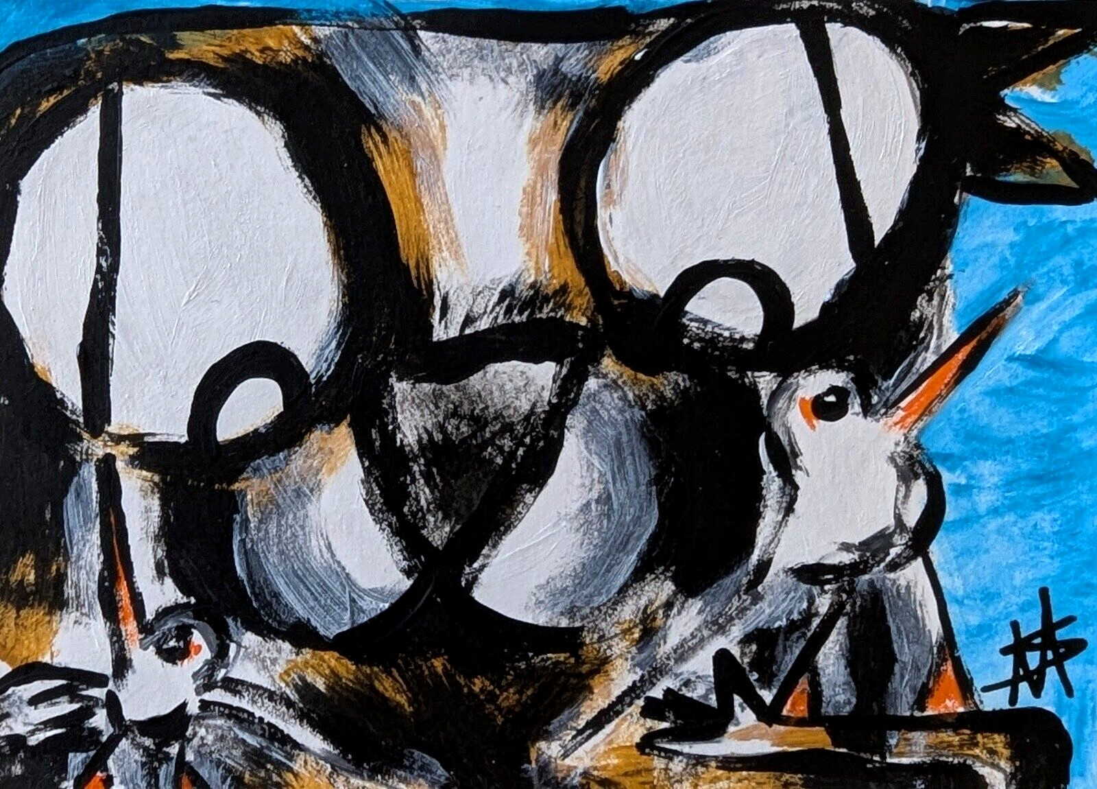 Original ACEO Beach Cat Painting Birds Contemporary Folk Art By Samantha McLean