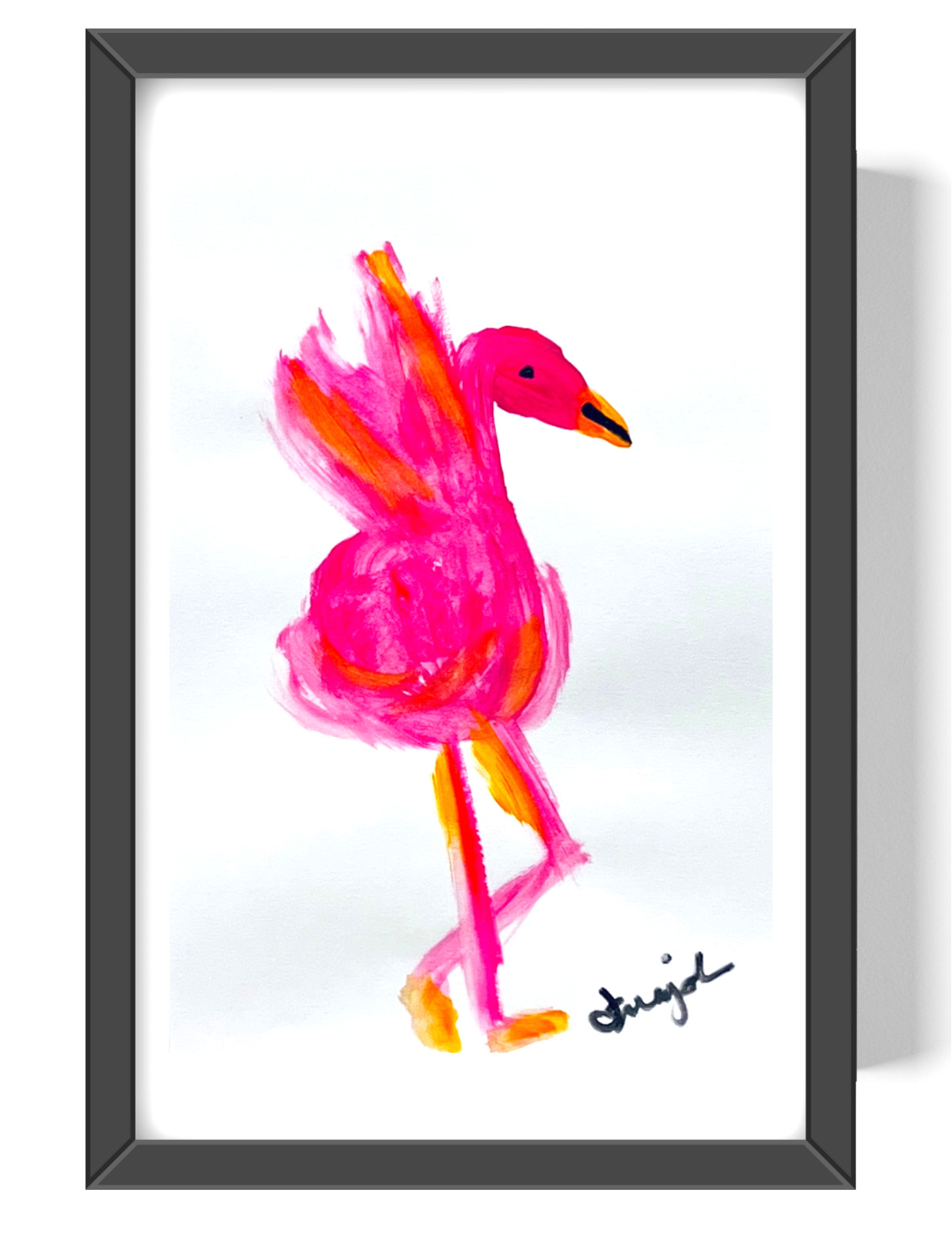 Guajardo Art Flamingo Flapping WIngs 9X6 Paper Unique Abstract Expressionism