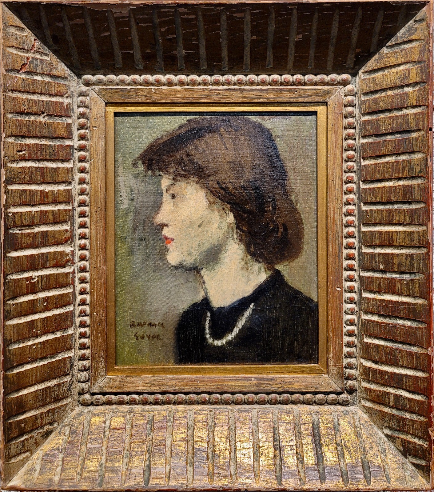 Raphael Soyer -Portrait in Profile of a Woman wearing a Pearl Necklace-1930s