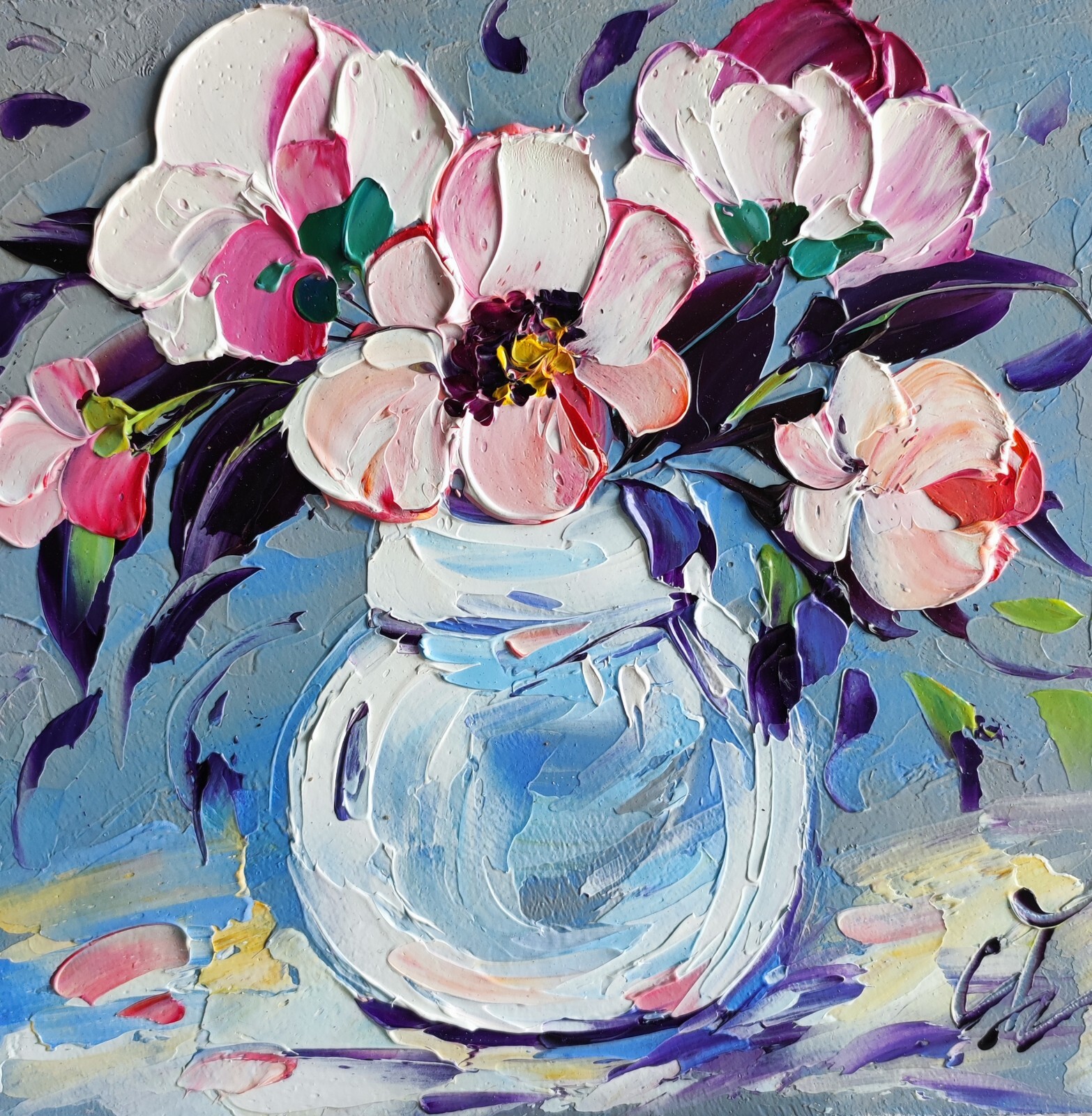 original oil painting Magnolia pink flowers artwork Floral wall art 6*6 inch