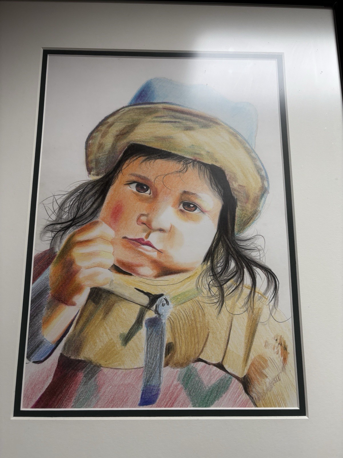Orig Colored Pencil Portrait of a Peruvian Child, Artist – Mendez, 20 x 16 1/2″