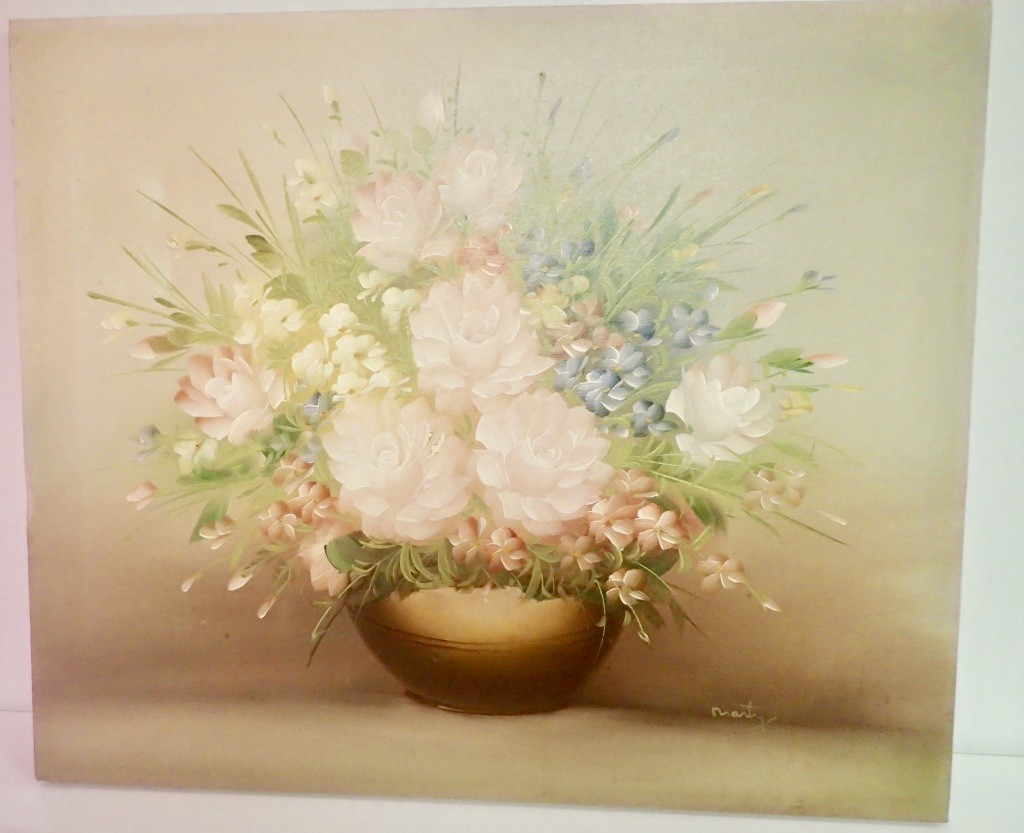 Original painting on canvas Still Life with Flowers in Brass Pot 20×24 Marty