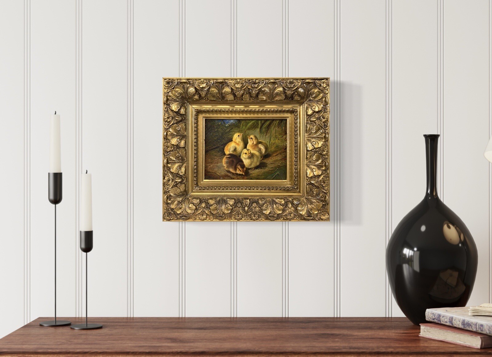 Original 19th C. Arthur Fitzwilliam Tait Chickens Chicks Landscape American Oil